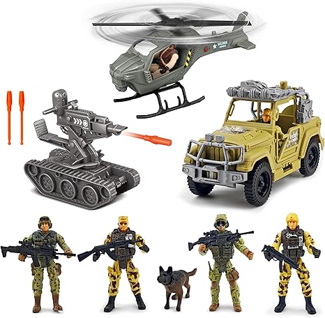 KAIM Army Toys for Boys Age 3-7,Military Toy Set with Lights & Sounds, Army Men Toy Soldiers Action Figures,Military Airplane Toy,Great Gift Toy for Kids