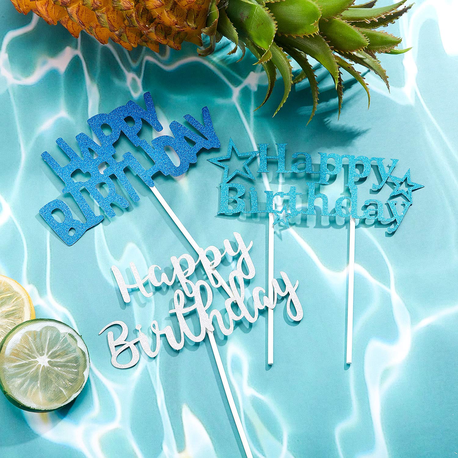 24 Pieces Glitter Happy Birthday Cake Topper Happy Birthday Cupcake