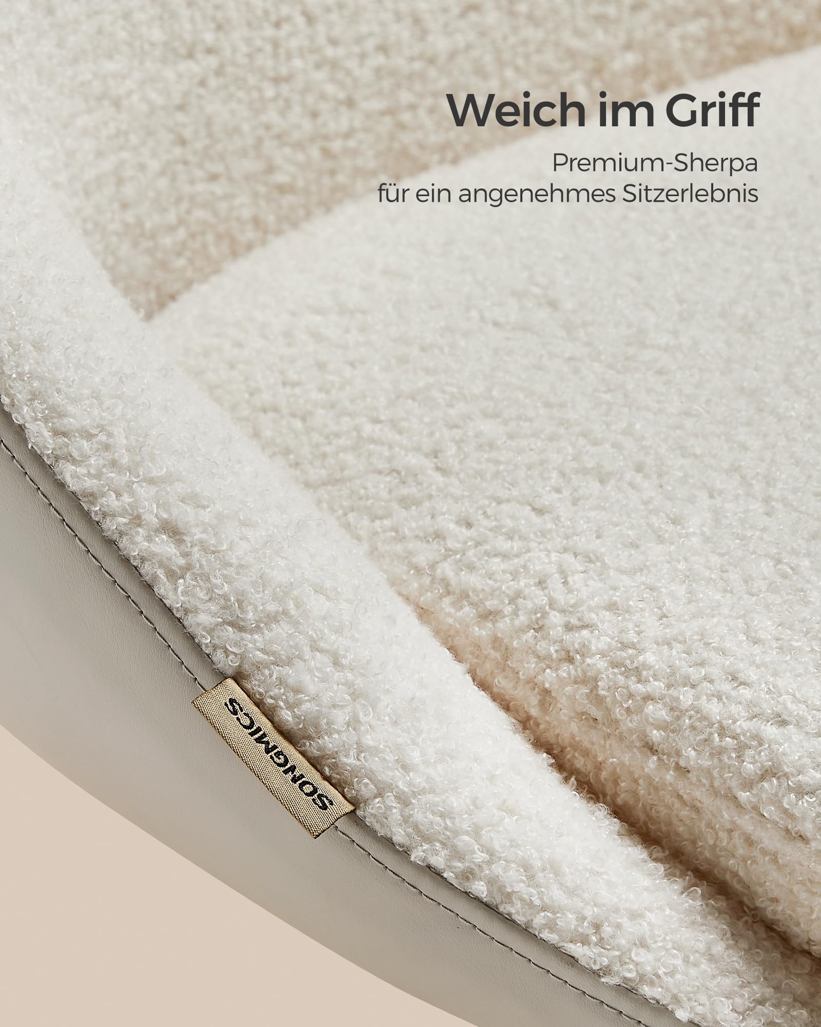 SONGMICS Homeoffice Stuhl, Schminkstuhl aus Sherpa, Schreibtischstuhl, Schaumstoffpolsterung, höhenverstellbar, für Arbeitszimmer, Schlafzimmer, cappuccinobeige-wolkenweiß OBG020W01