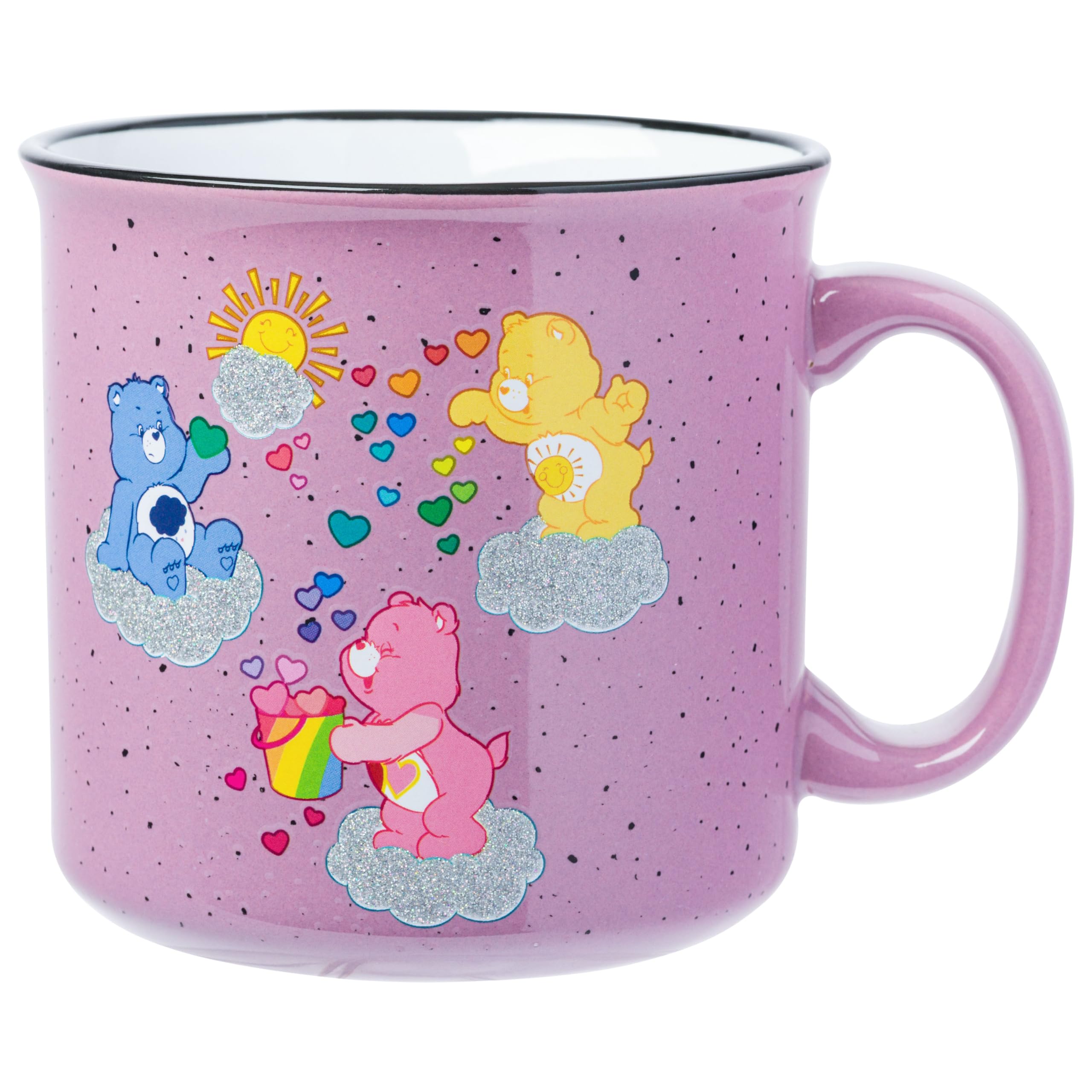 Silver Buffalo Care Bears Featuring Funshine, Love-A-Lot, and Grumpy Bear Glitter Ceramic Camper Mug, 20 Ounces