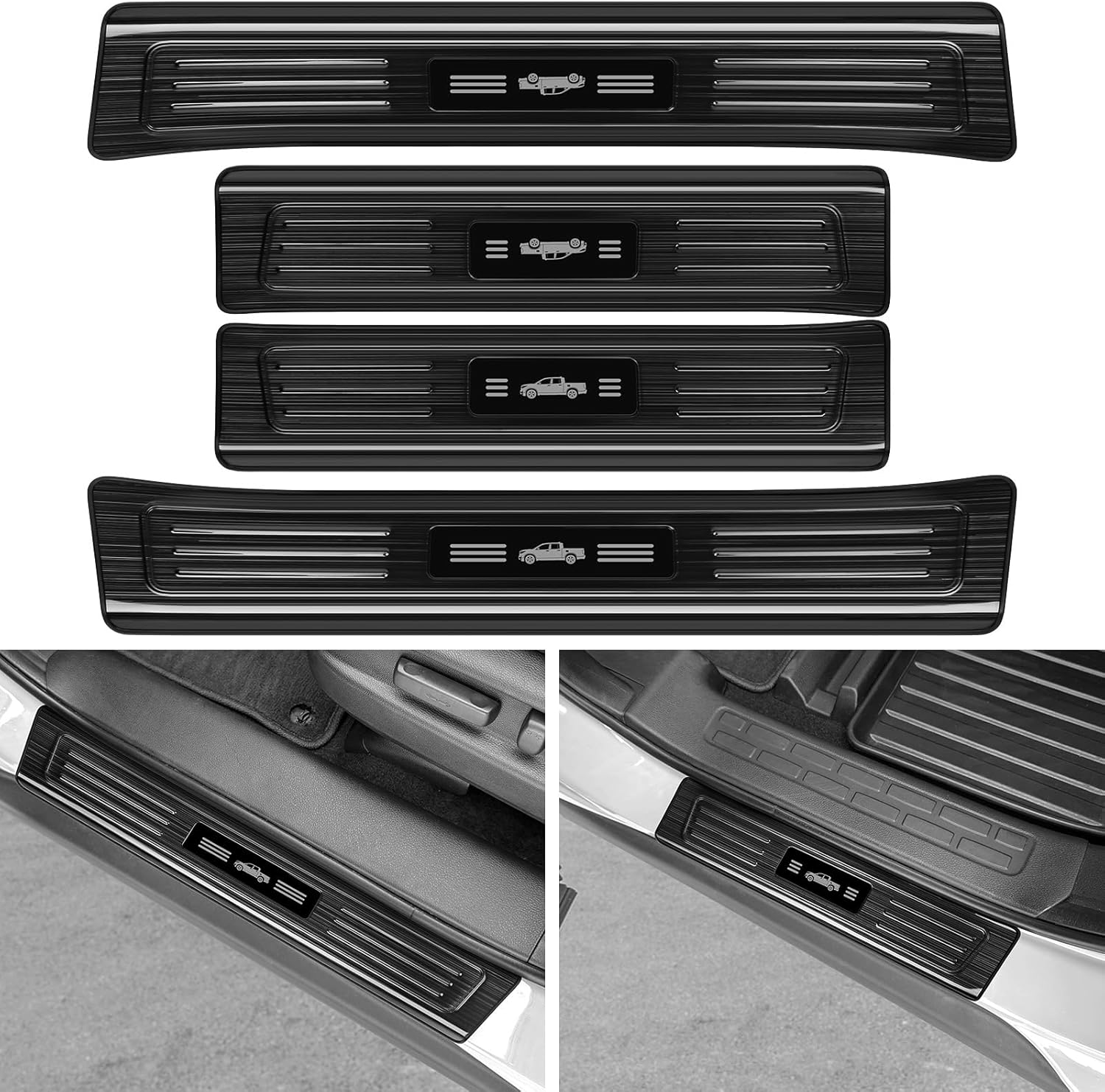 YOJOJOCO 4PCS Door Sill Protector for Honda 2017-2025 Ridgeline Accessories Black Brushed Stainless Steel Front and Rear Door Car Pedal Kick Guards Protection for Honda 2017-2025 Ridgeline (Black Brushed)