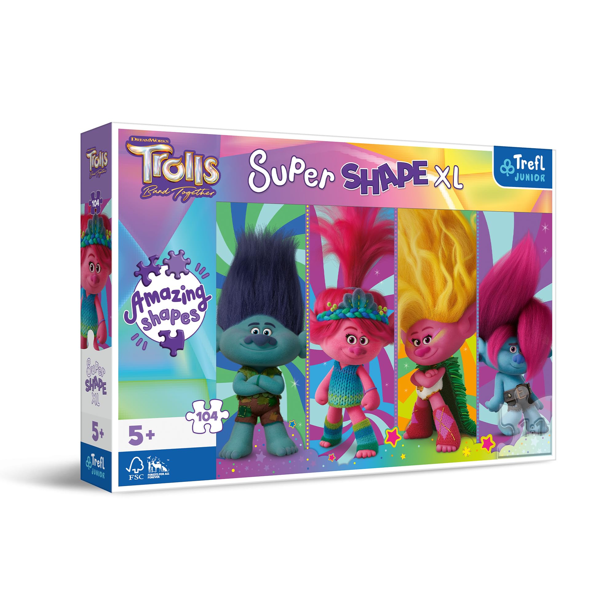Trefl Trolls Band Together Glitzer-Puzzle – 100 Teile, Mit Glitzer, Für Kinder Ab 5 Jahren, 48x34 Cm