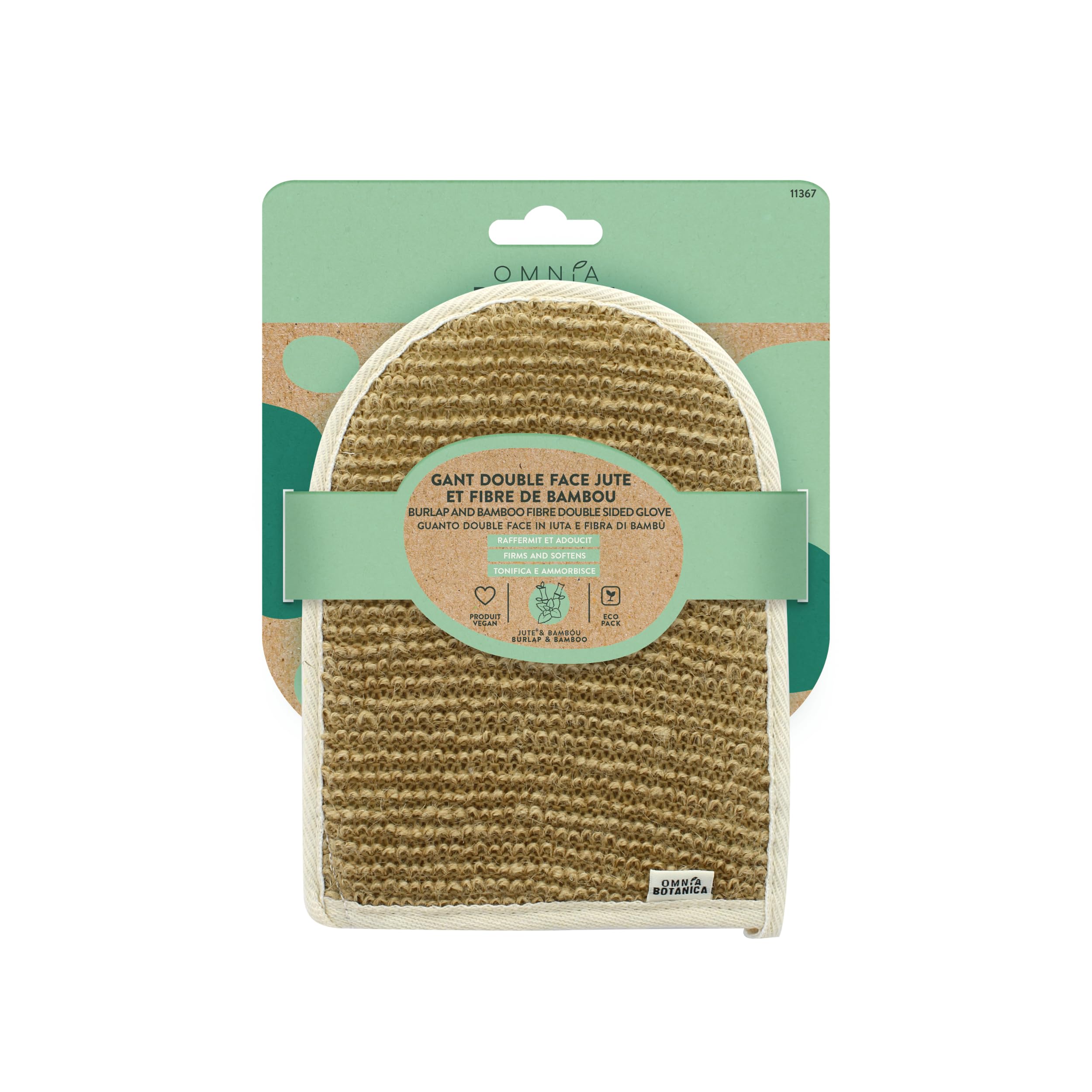 OMNIA BOTANICA, Double Sided Jute & Bamboo Exfoliating Glove, Deep Cleansing & Exfoliating, Body Massage Glove, Bath Glove