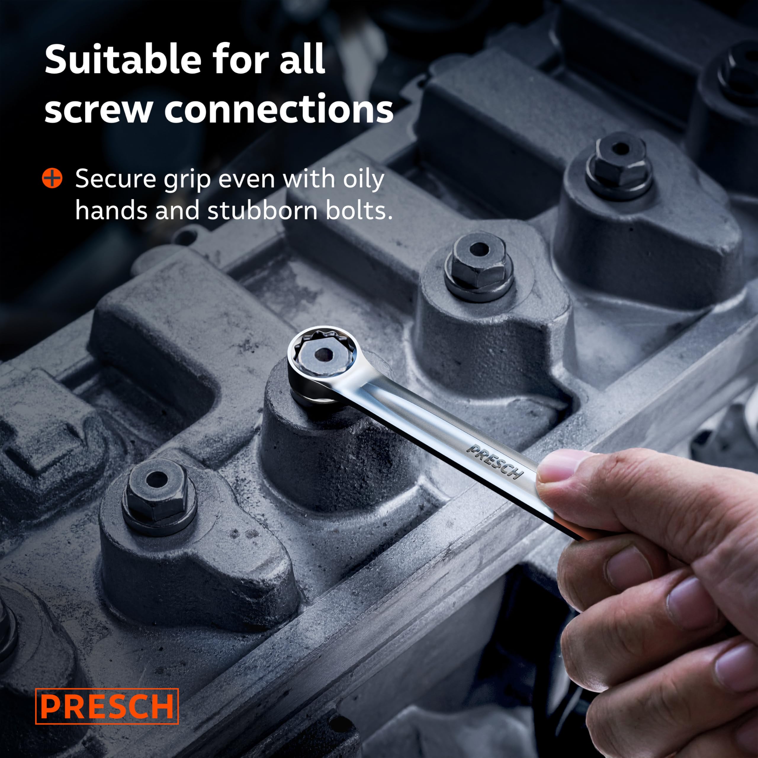 PRESCH Combination Spanner 15mm, Precision-machined & exceptionally Robust Spanner, 15° Angled for Tight-Space Work - Image 3