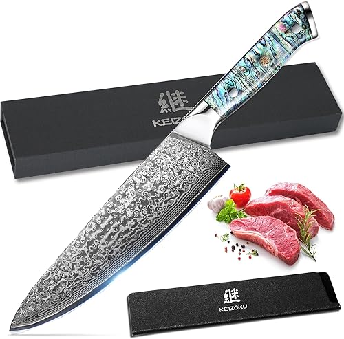 Cuchillo de chef japonés de 8 pulgadas, cuchillos de cocina profesionales japoneses, patrón de martillo forjado de acero de Damasco 10Cr15MOV y