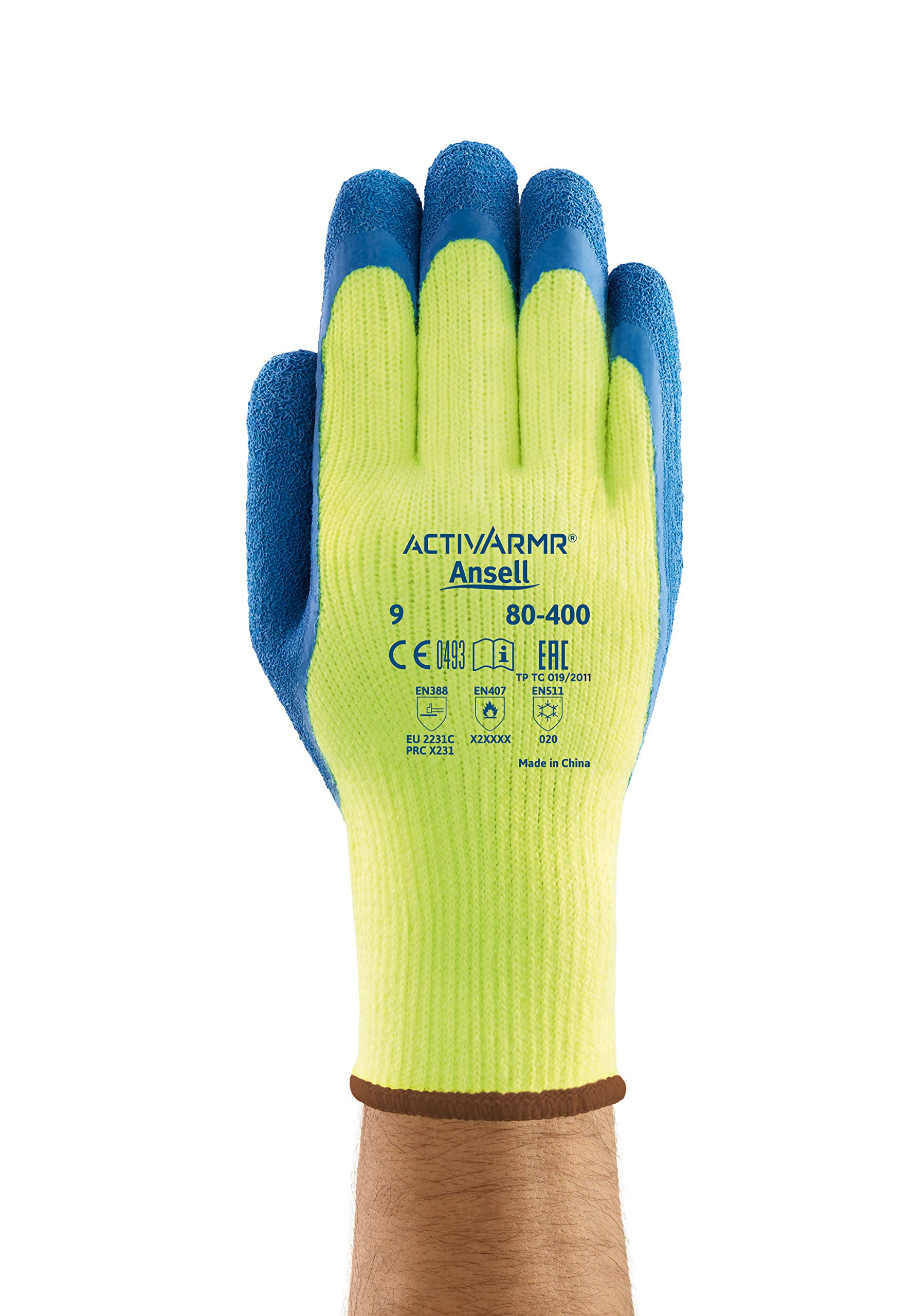 Ansell ActivArmr 80-400 Guantes de Trabajo, Extra-Resistente para Trabajos Pesadas, Guante Seguridad Usos Industriales, Seguridad y Destreza, Reutilizable, Azul, Talla 2XL (12 Pares)