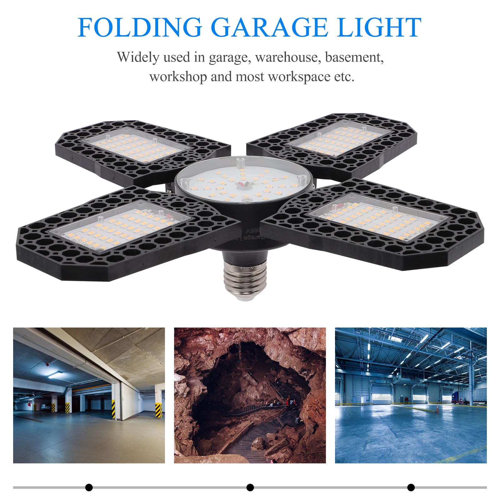 VILLCASE 100w Warm White Folding LED Garage Ceiling Light Deformable Warehouse Bay Light Fixture for Workshop and Industrial — view 7