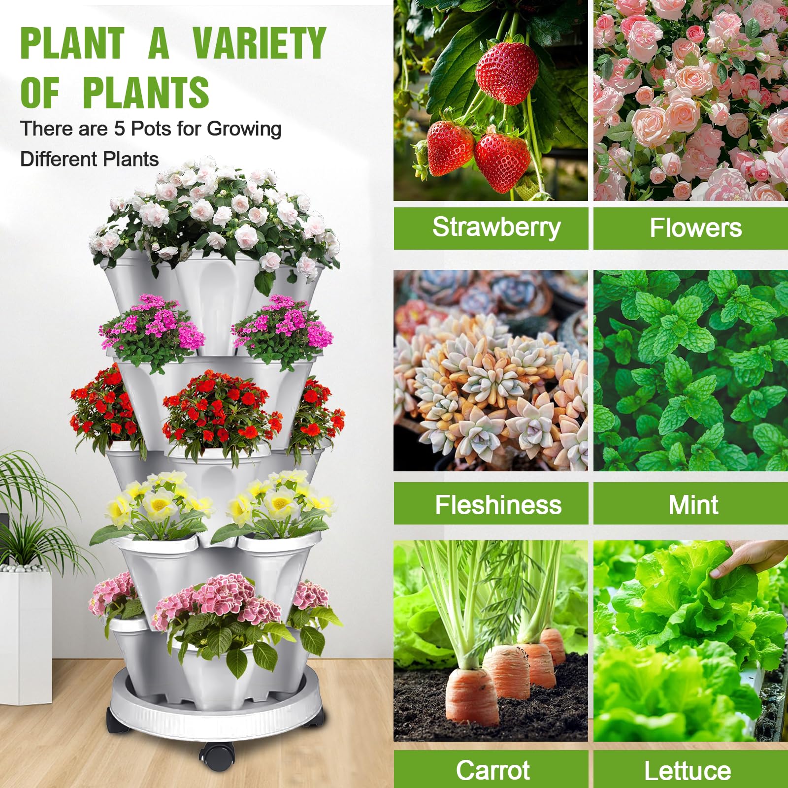 BOUTICOL Erdbeerturm 4-stöckig - Stapelbare Pflanzgefäße Aus Filz