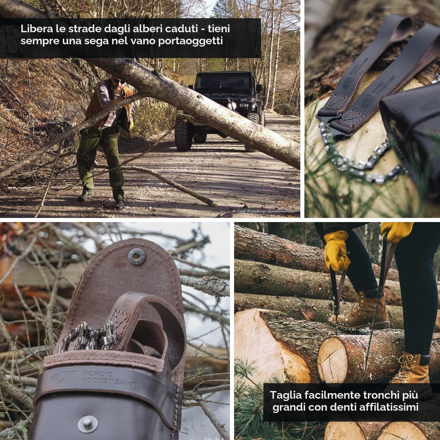 Nordic Pocket Saw Sega a Mano - Motosega a Mano 65 cm con Manici in Pelle - Accetta da Campeggio Sega Sopravvivenza Escursionismo - Portable Chainsaw 33 Denti
