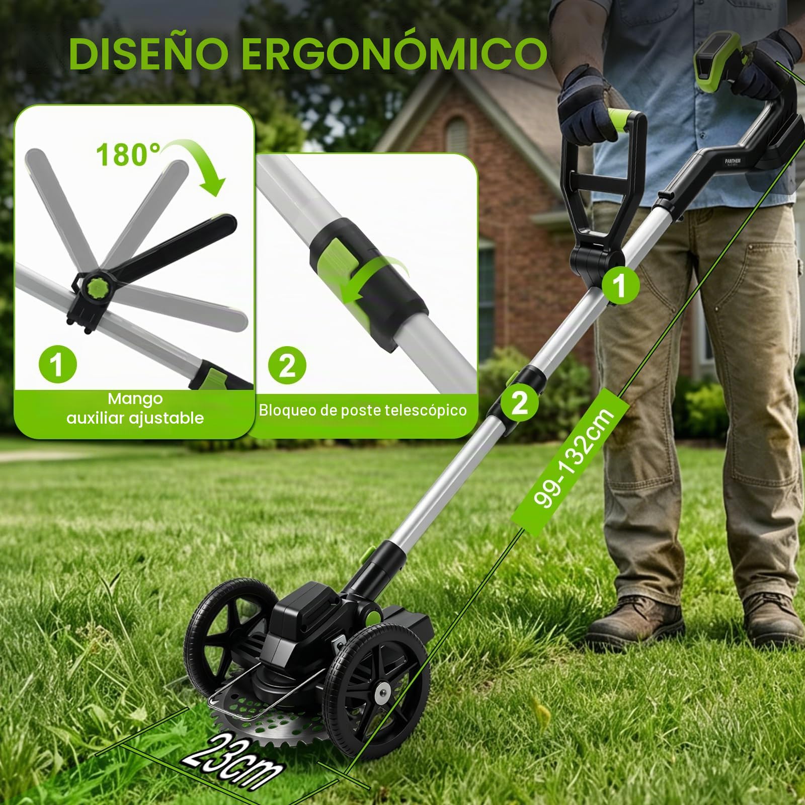Desbrozadora 3 en 1 con batería de 630 W para Makita 18 V con 2 baterías de 4,0 Ah, 2 ruedas auxiliares, desbrozadora inalámbrica sin escobillas para césped, bordes y malas hierbas – 23 cm de ancho de