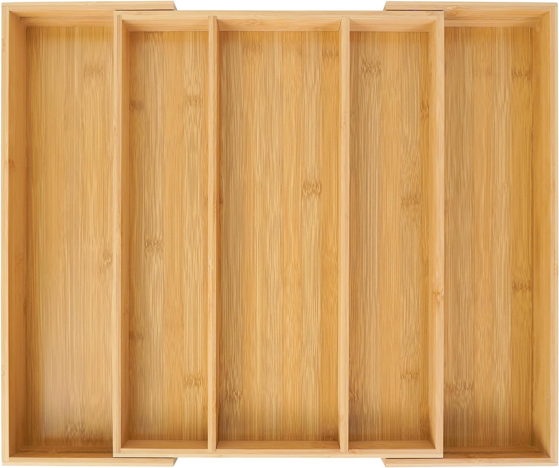 Relaxdays Range-Couverts Extensible En Bambou - 5 à 7 Compartiments, Largeur 31,5 à 49 Cm - Organisation Tiroir Cuisine Naturelle