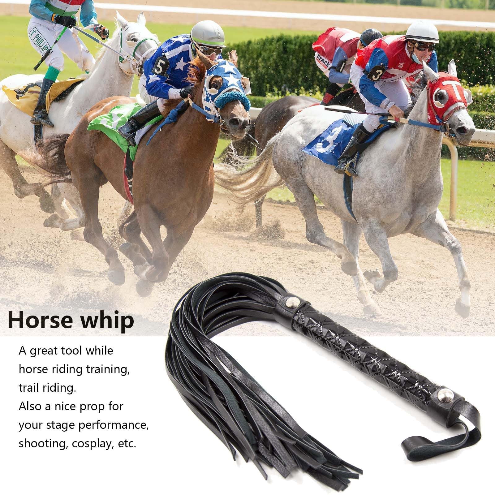 Fusta Caballo,Latigo Cuerode Cuero Artificial Suave con Flecos, látigo de Caballo,Training Riding Crop para Disfraces para Diario Deportes Ecuestres Al Aire Libre Cosplay (Negro)