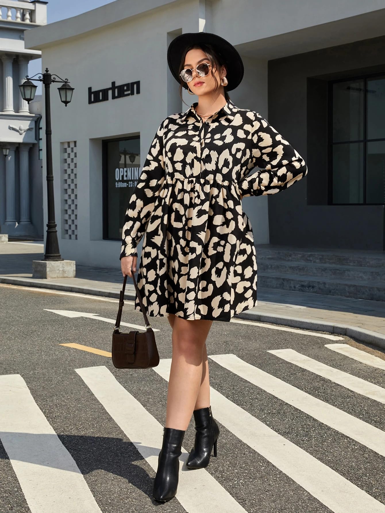 GRECIILOOKS Vestidos occidentales de talla grande para mujer | Elegante vestido estampado con lazo en la cintura | Vestido casual para fiesta de oficina, vestido hasta la rodilla para mujer