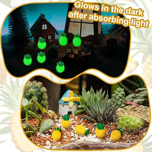 Miniatura 5 de Simgoing 50 piezas de mini piñas de resina, diminutas figuras de piña que brillan en la oscuridad, decoración de piña falsa, lindo adorno de fruta