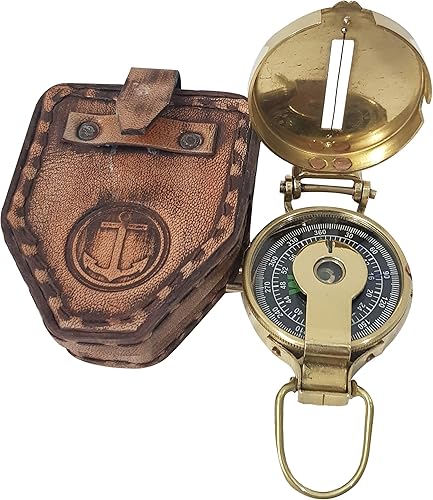 Miniatura 3 de Una brújula lansetica magnética brillante de navegación coleccionables de ingeniería militar con funda de cuero, 3 pulgadas