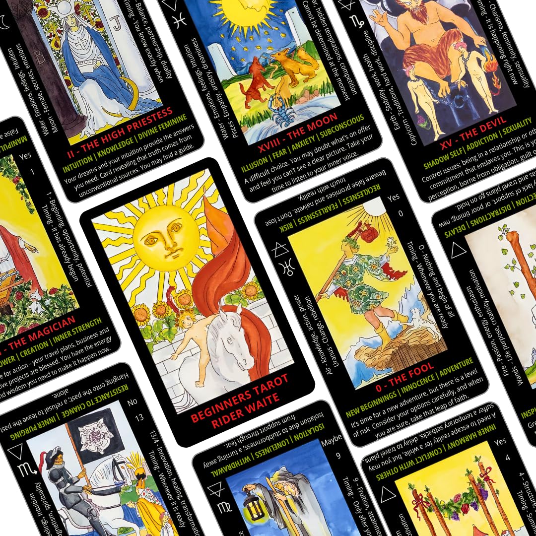 Jeu de cartes de tarot pour débutants. Tarot Rider Waite avec signification sur chaque carte. Tarot d'apprentissage