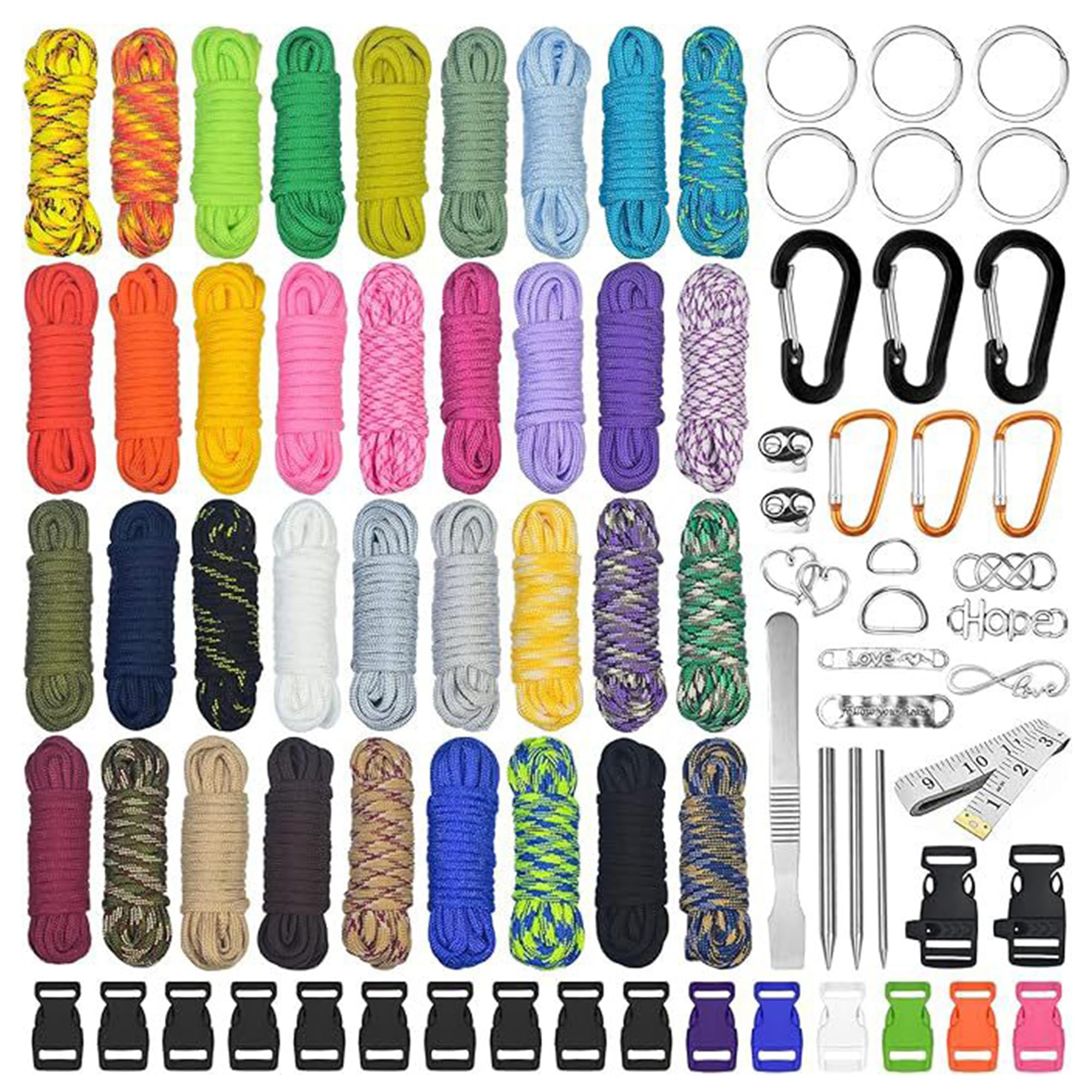 DXIA 36pcs Color Paracord Bracelet Rope, Parachute Cord Outdoor Survival Rope Set, Diy Manual Braiding, Paracord Combo Kit, Cord Tent Rope, For Making Paracord Bracelets, Lanyards, Dog Collars