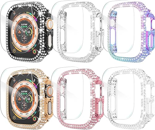 Vista 86 de WINGLE Paquete de 10 fundas protectoras de pantalla para Apple Watch de 1.575 pulgadas SE 3/2/1 Series 6 5 4 con vidrio templado, carcasas Paquete
