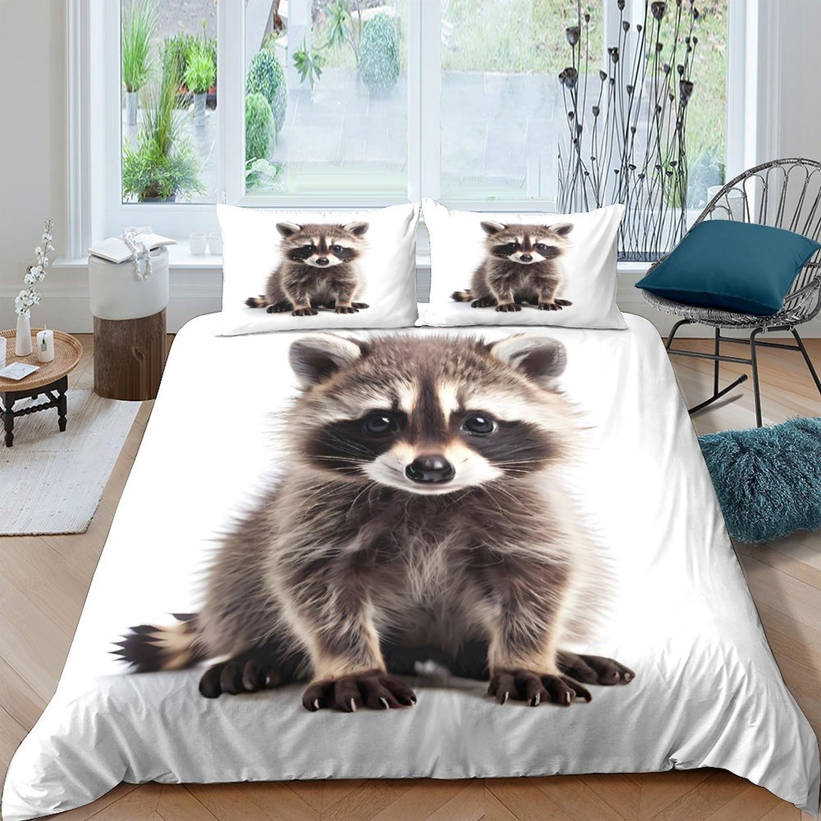 Ctjqhvkz Style-1 3D Printed Cute Raccoon Fitted Sheet Microfiber Soft Breathable Cartoon Animal Bed Cover For Bedroom Dorm Mattress Protection Decor Single（135X200cm）