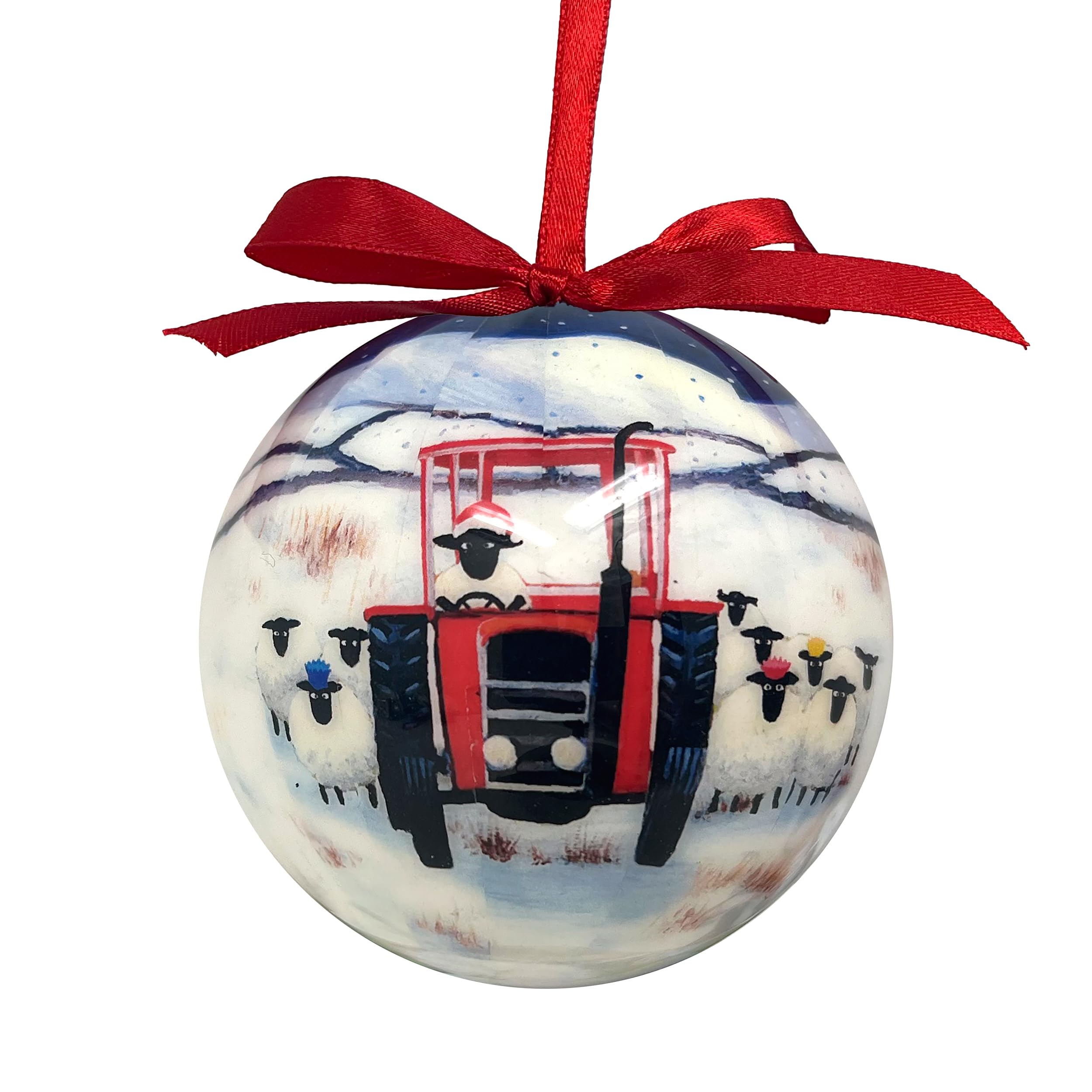 Sheep and Tractor Christmas Bauble by Thomas Joseph - Ornament Ball Tree Decoration