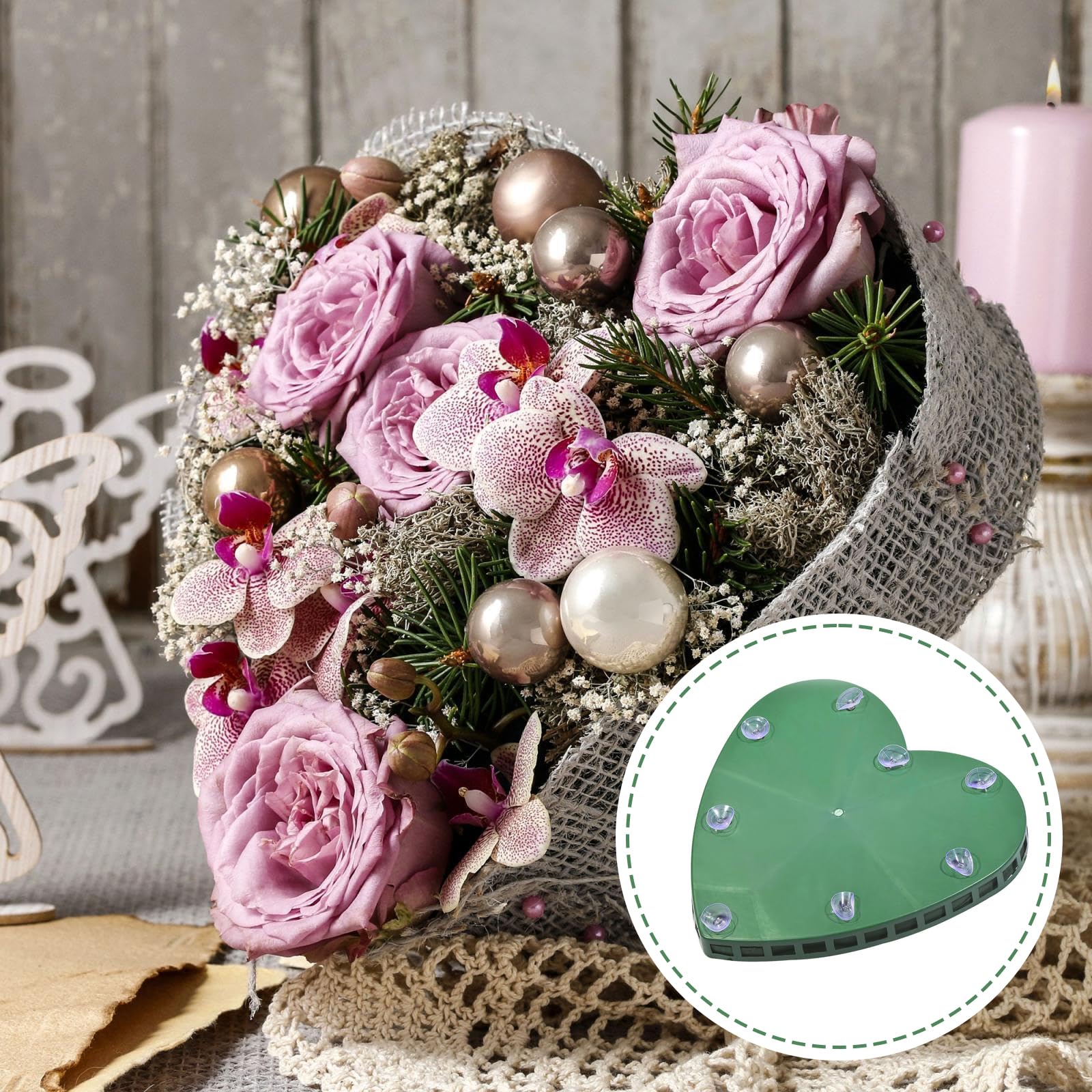 WEGREAT Blumensteckschaum Herz 30x32,5cm - Mit Gitter Und Saugnapf