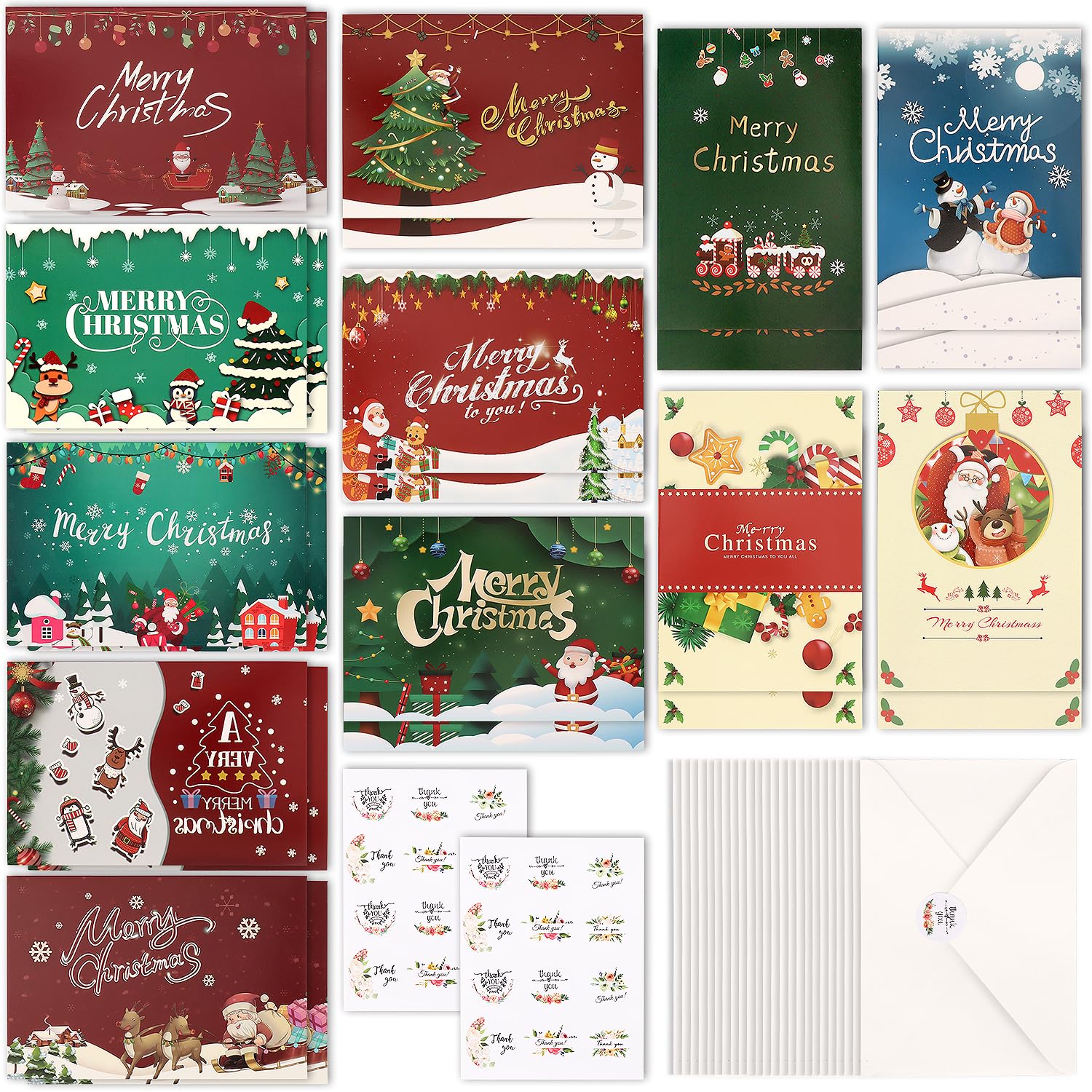 GLAITC Carte Noel, 4 Pièces Carte De Noel Avec Enveloppe Carte
