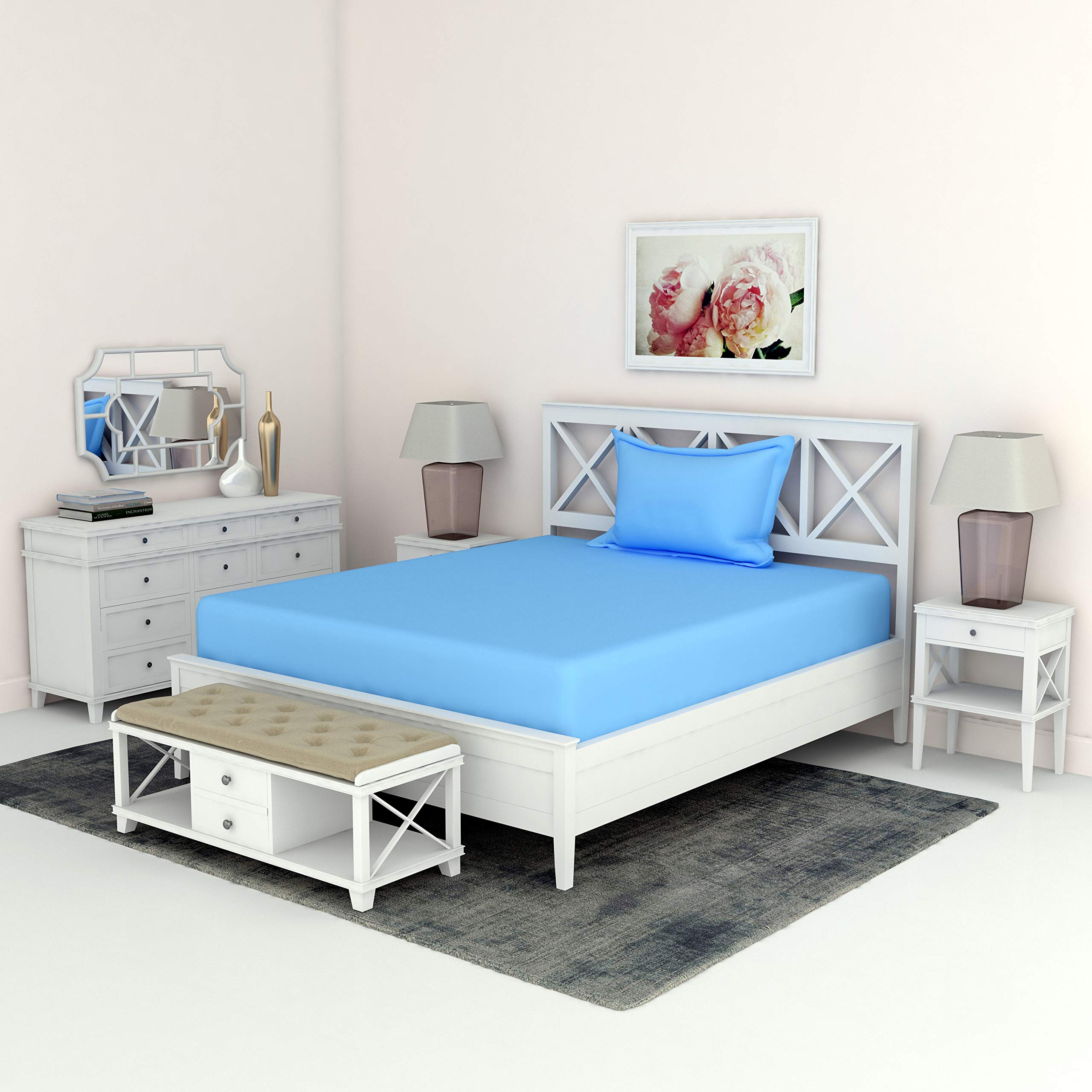 Shri Anand Creations Super Soft Solid/Plain 144 TC Single Bedsheet with 1 Pillow Cover(Light Blue) (B0BTMSVKSG) Amazon Price History, Amazon Price Tracker