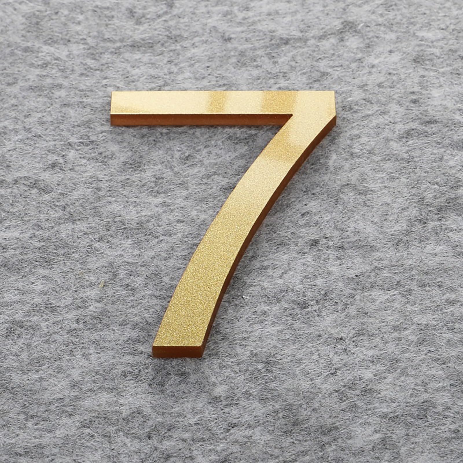 Self Adhesive House Numbers Stickers 2/3/4 Inch Modern Acrylic Door Number Gold/Silver/Black/White Address Mailbox Sign, for Wall Decor Hotel Apartment Cafe Room Yard Office Garden Street(Gold 7,4In)