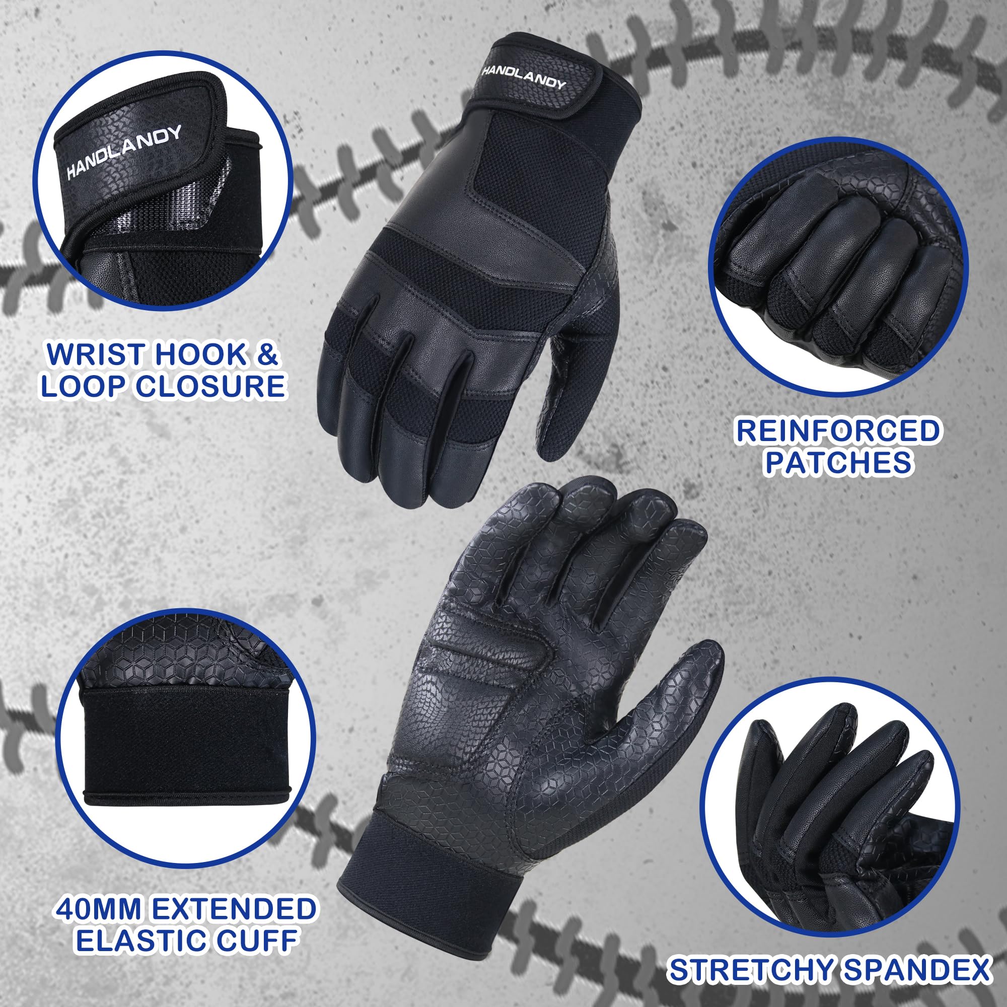 HANDLANDY Gants de batteur de baseball pour adulte, gants HANDLANDY Gants de batteur de baseball pour adulte, gants