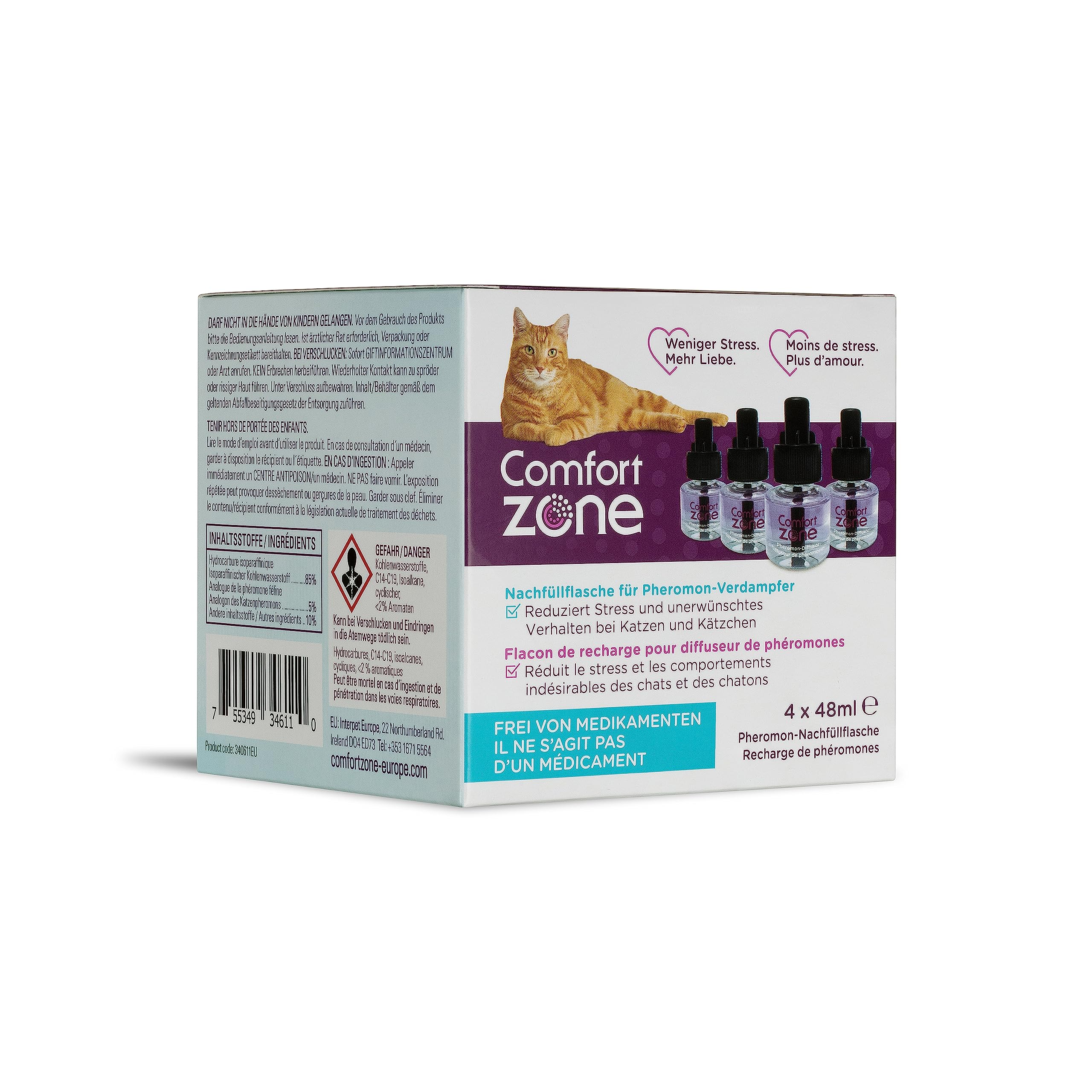 4er-Nachfüllpack im Sparpaket (120 Tage) für Comfort Zone Diffuser, Pheromone für EIN entspanntes Zuhause - reduziert Stress, Markieren, Kratzen und andere problematische Verhaltensweisen.