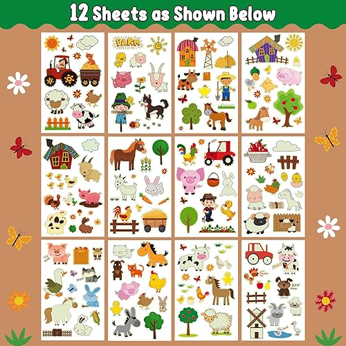 Miniatura 2 de Partywind 165 estilos brillantes de animales de granja suministros para fiesta de cumpleaños, tatuajes temporales para niños, decoraciones luminosas