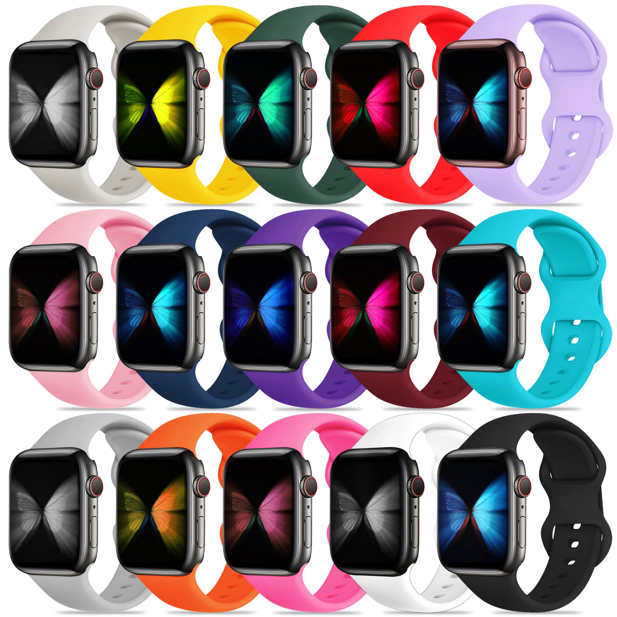 Tiorecime 15 Pack Bands Compatible with Apple Watch Band 38mm 40mm 41mm 42mm 44mm 45mm 46mm 49mm for Women Men, Silicone Replacement Strap for iWatch Series Ultra 2 10 9 8 7 6 5 4 3 2 1 SE