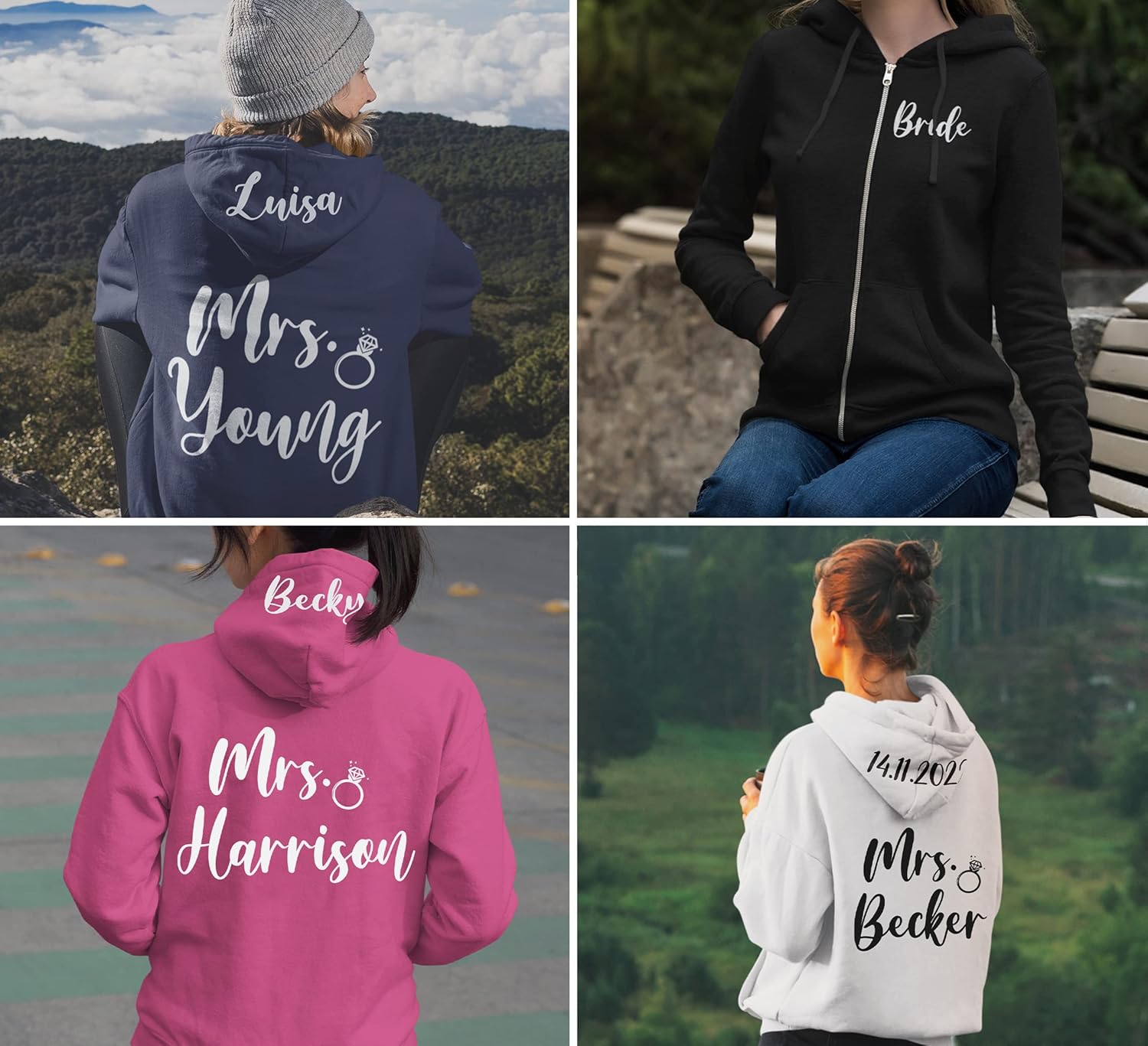 TEEAMORE Custom Womens Full-Zip Hoodie Sweatshirt Wedding Anniversary Bachelorette Bridal Shower - Image 4