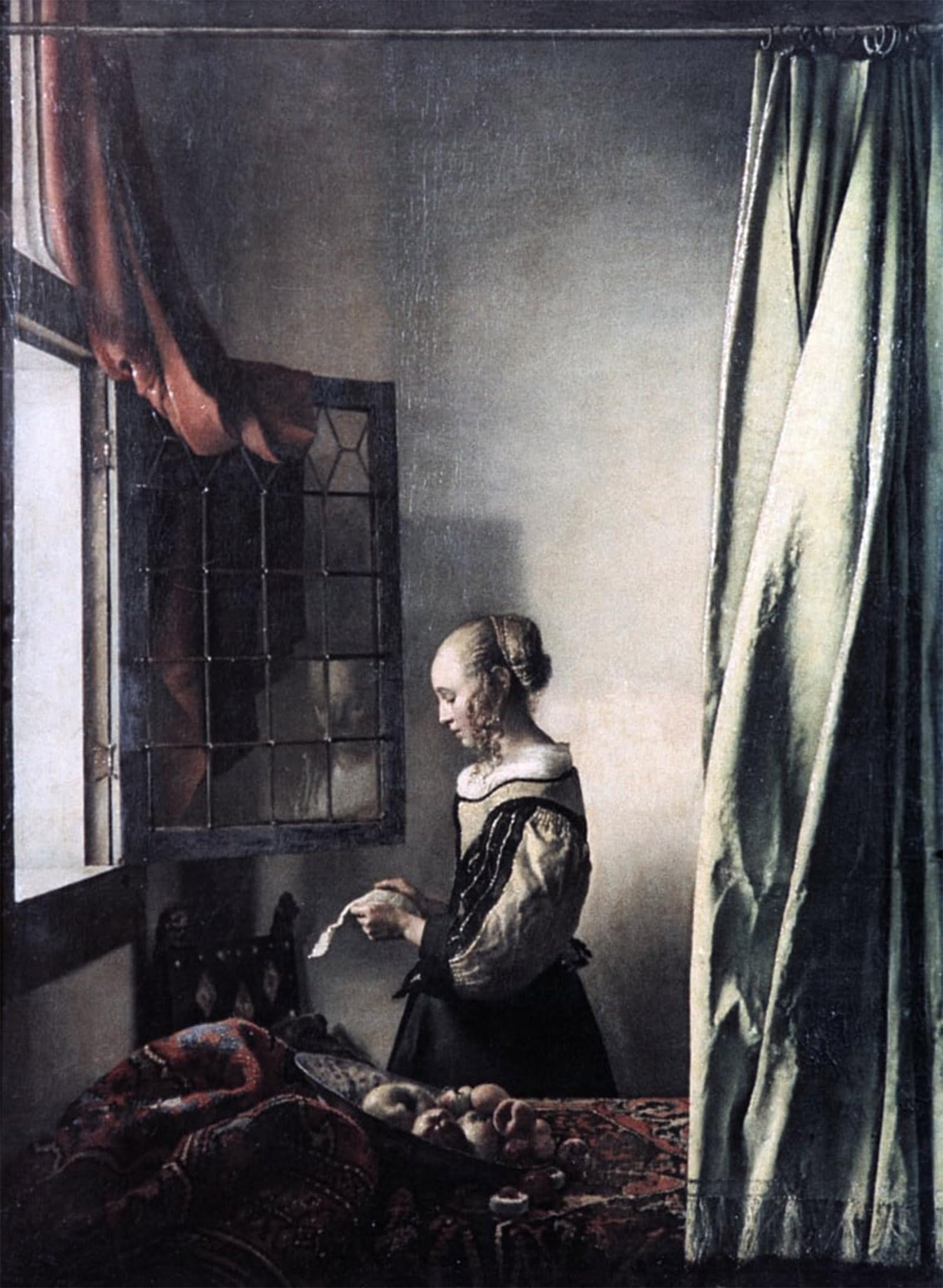 Serendipitp Girls No Frame Abstract Painting Mural Print Picture Wall Decor Painting Reading A Letter At An Open Window By Jan Vermeer Van Delft Vintage Wall Artwork For Home Decor 60X90cm