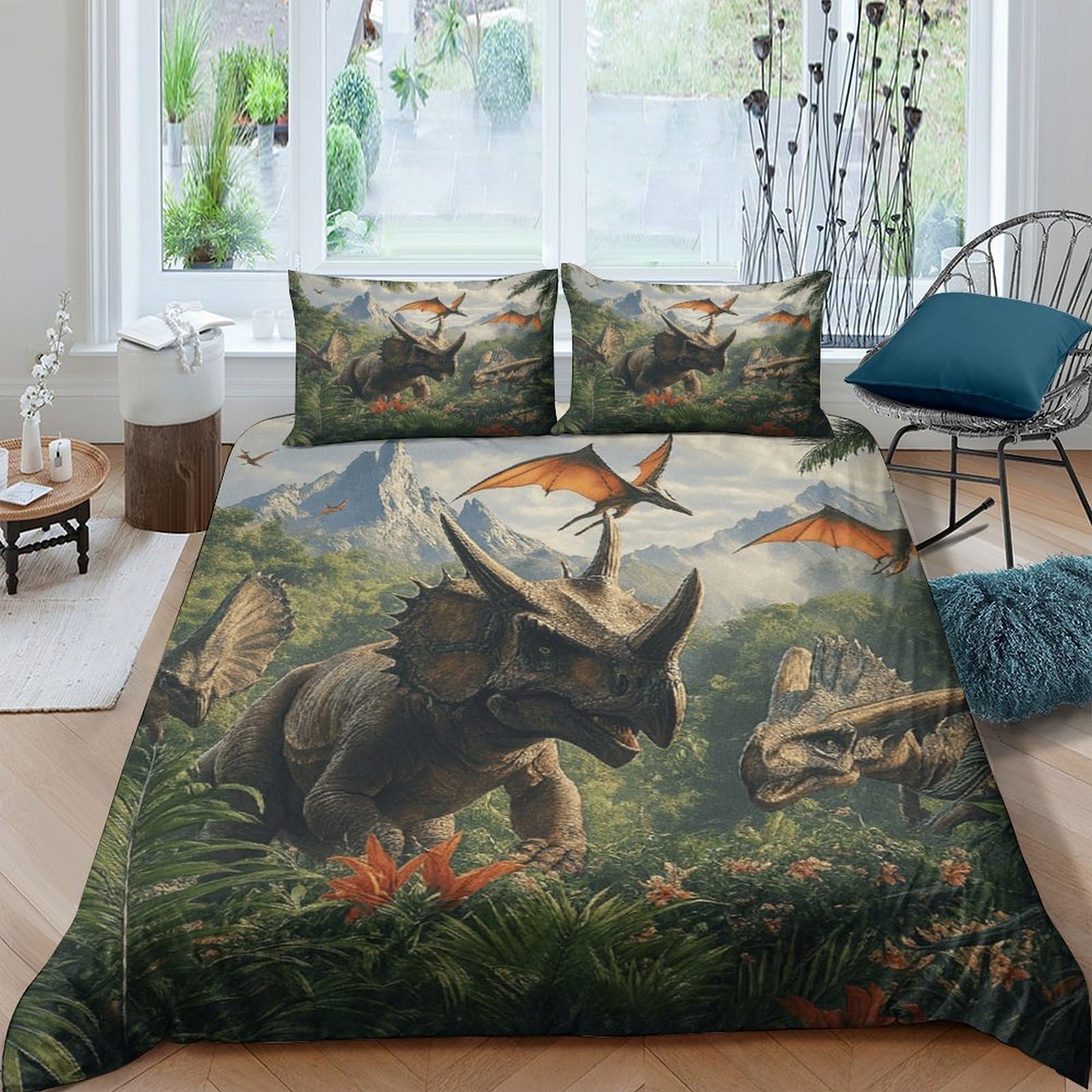 Ctjqhvkz Style-6 3D Printed Dinosaur Forest Fitted Sheet Microfiber Soft Breathable Prehistoric Landscape Bed Cover For Bedroom Guest Room Decor Single（135X200cm）