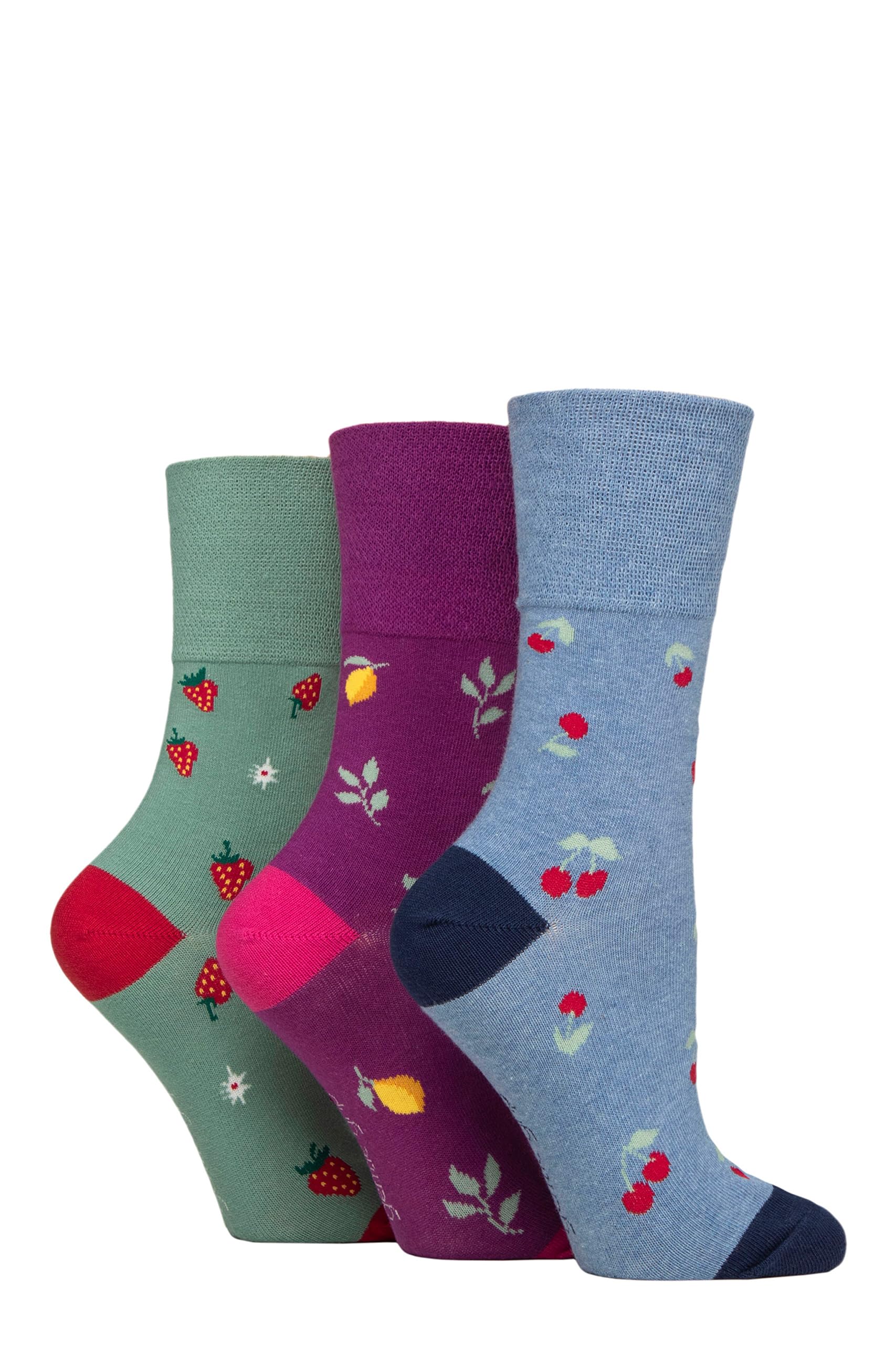 Sockshop Women's Fruits Gentle Grip Fun Feet Non-Binding Honeycomb Gentle Top Novelty Patterned Socks In A Multipack Of 3 Assorted Colours Size 4-8