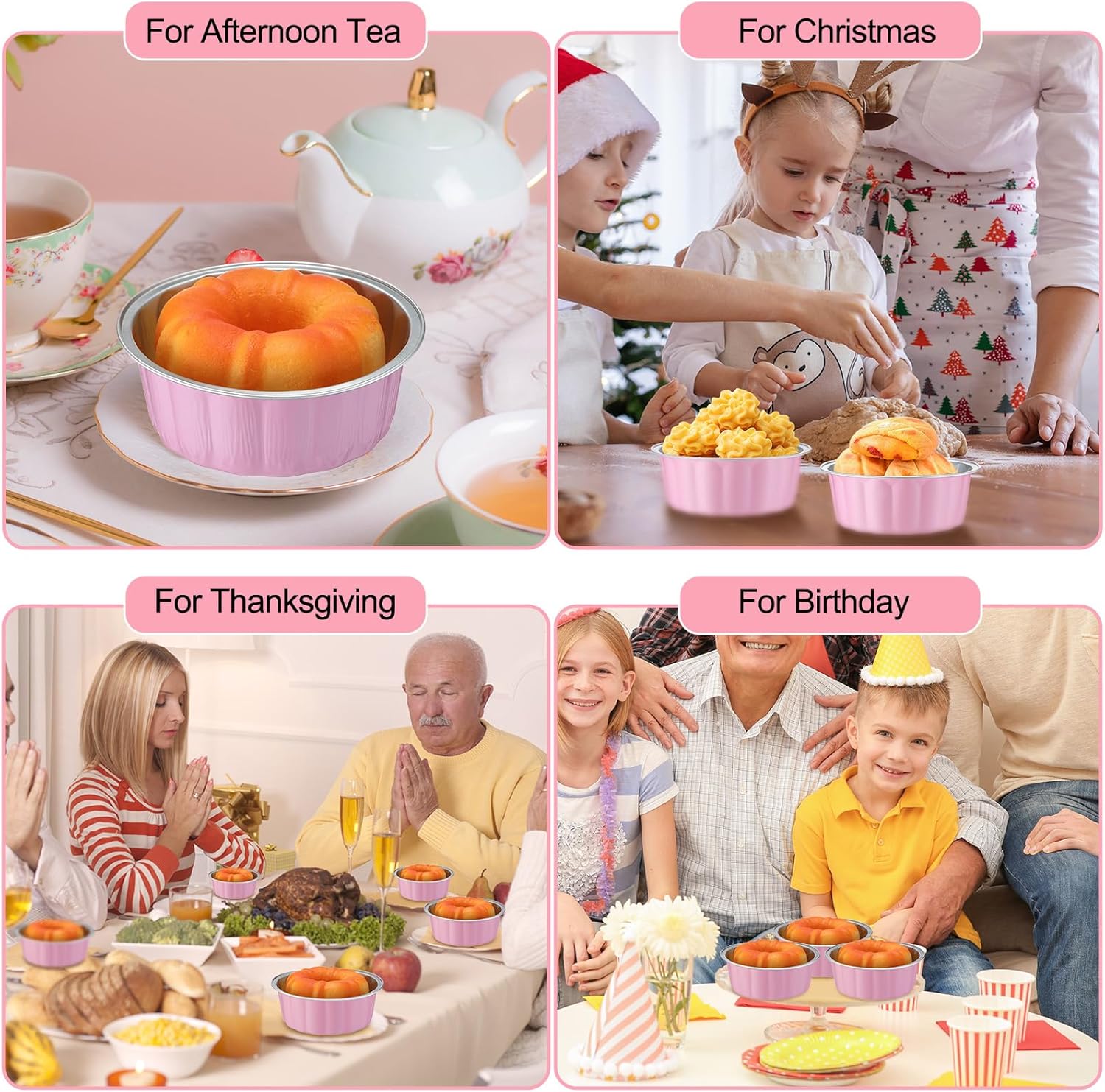 Gejoy 180 Pcs 8 oz Aluminum Foil Cup with Lids Disposable Ramekins with Lids Disposable Creme Brulee Cups Box for Wedding, Christmas, Party Dessert, Restaurants, Retail Stores(Pink)