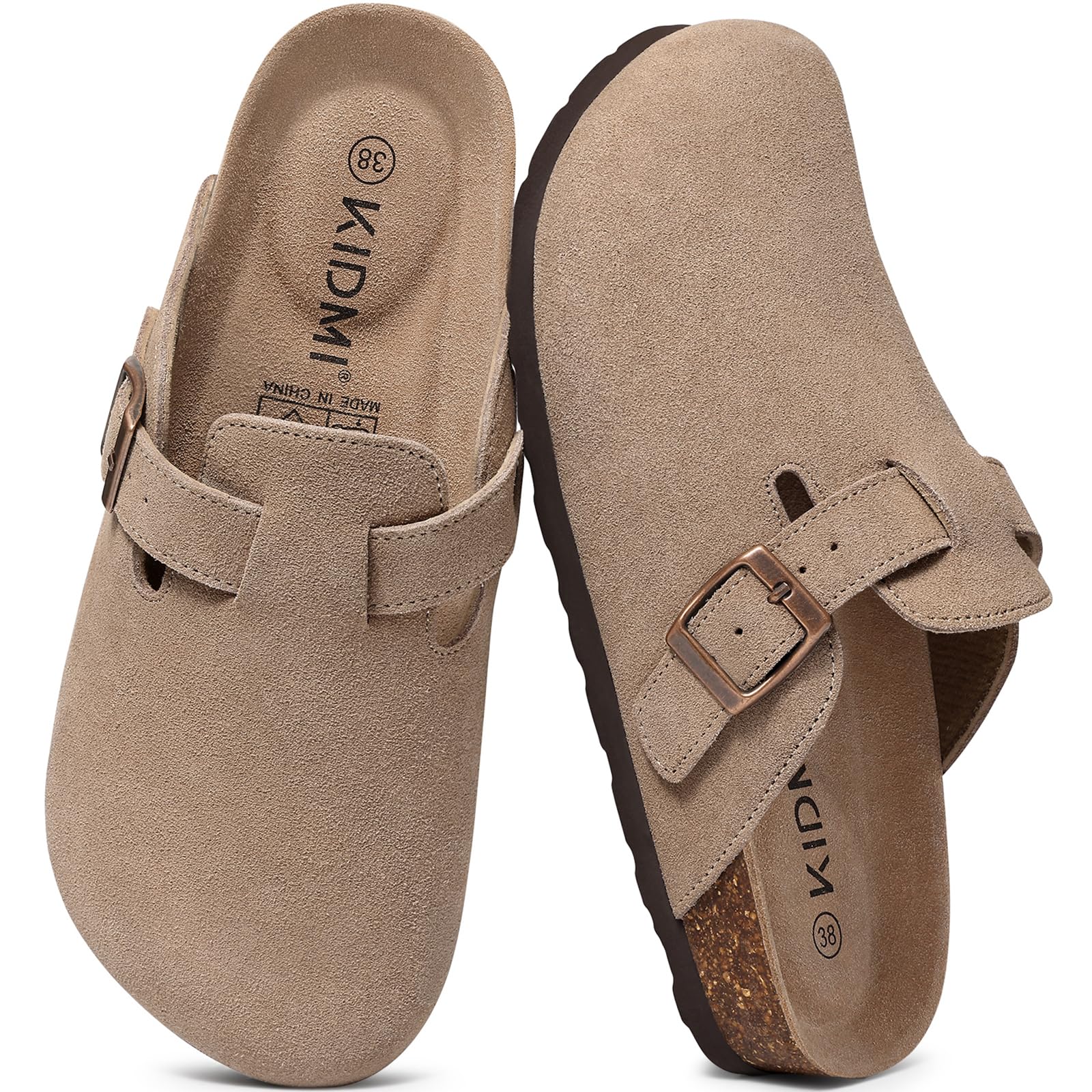 KIDMI Genuine Suede Clogs for Women Men Cork Footbed Mules Potato Shoes | Arch Support, C…