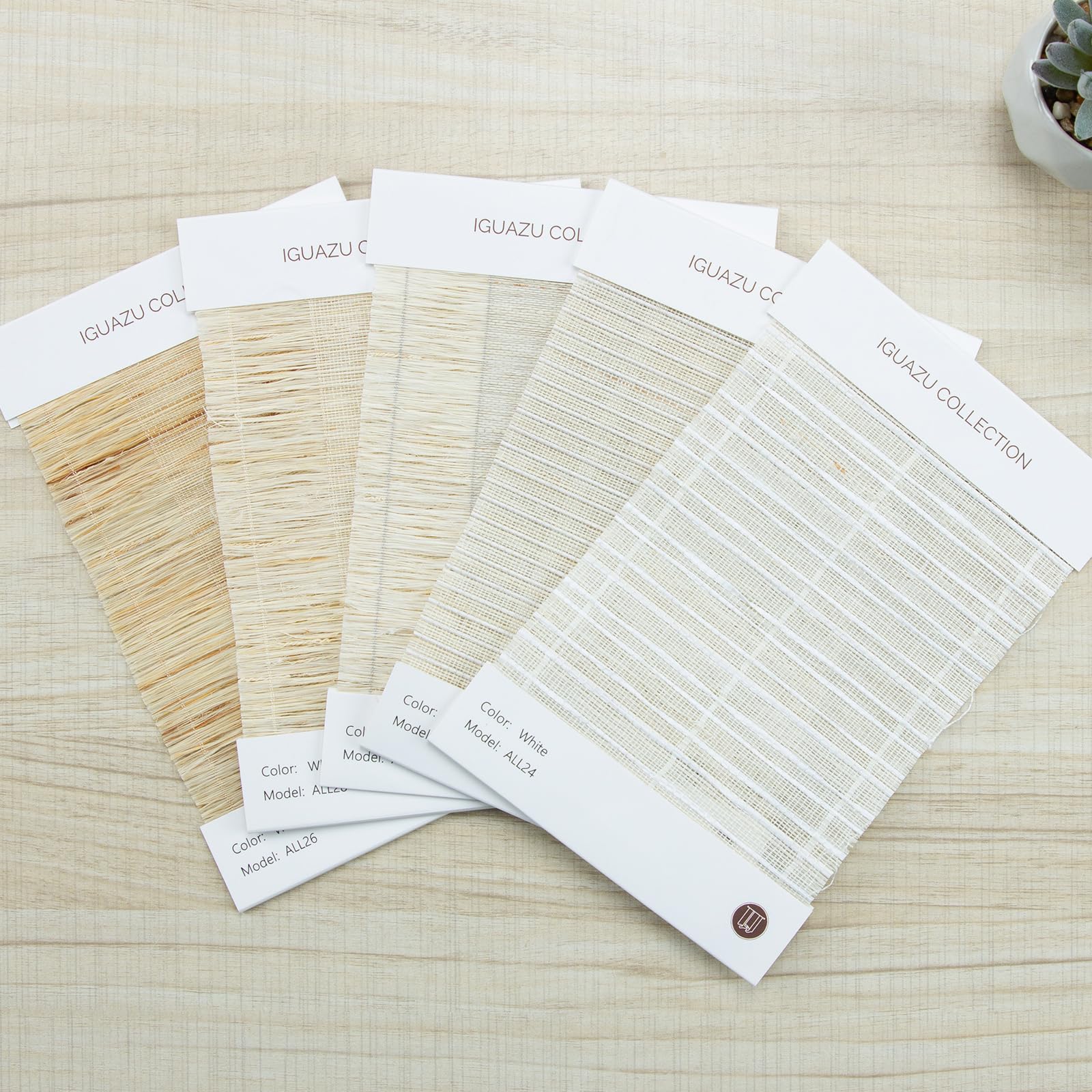LUSTROWIN Custom Flax Shades | Cordless Bamboo Roman Shades for Windows and Doors (Natural Woven) | Sample Swatch Kit,5 Colors, Iguazu