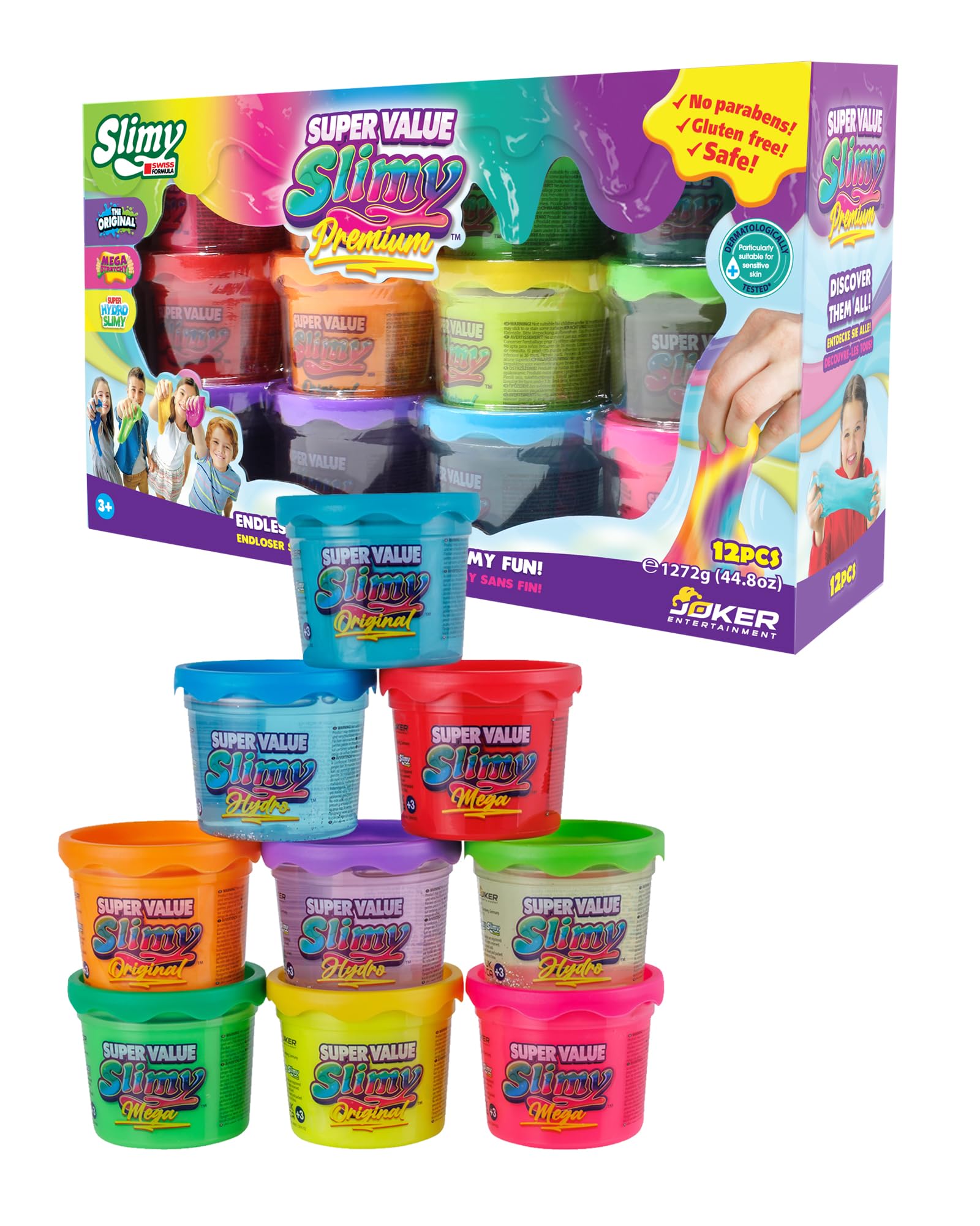 Slimy Super Value Premium 12 Packs 4oz, 112 grams, Gift Set for Boys and Girls, Fun, Safe and Non-Toxic Slime Toy