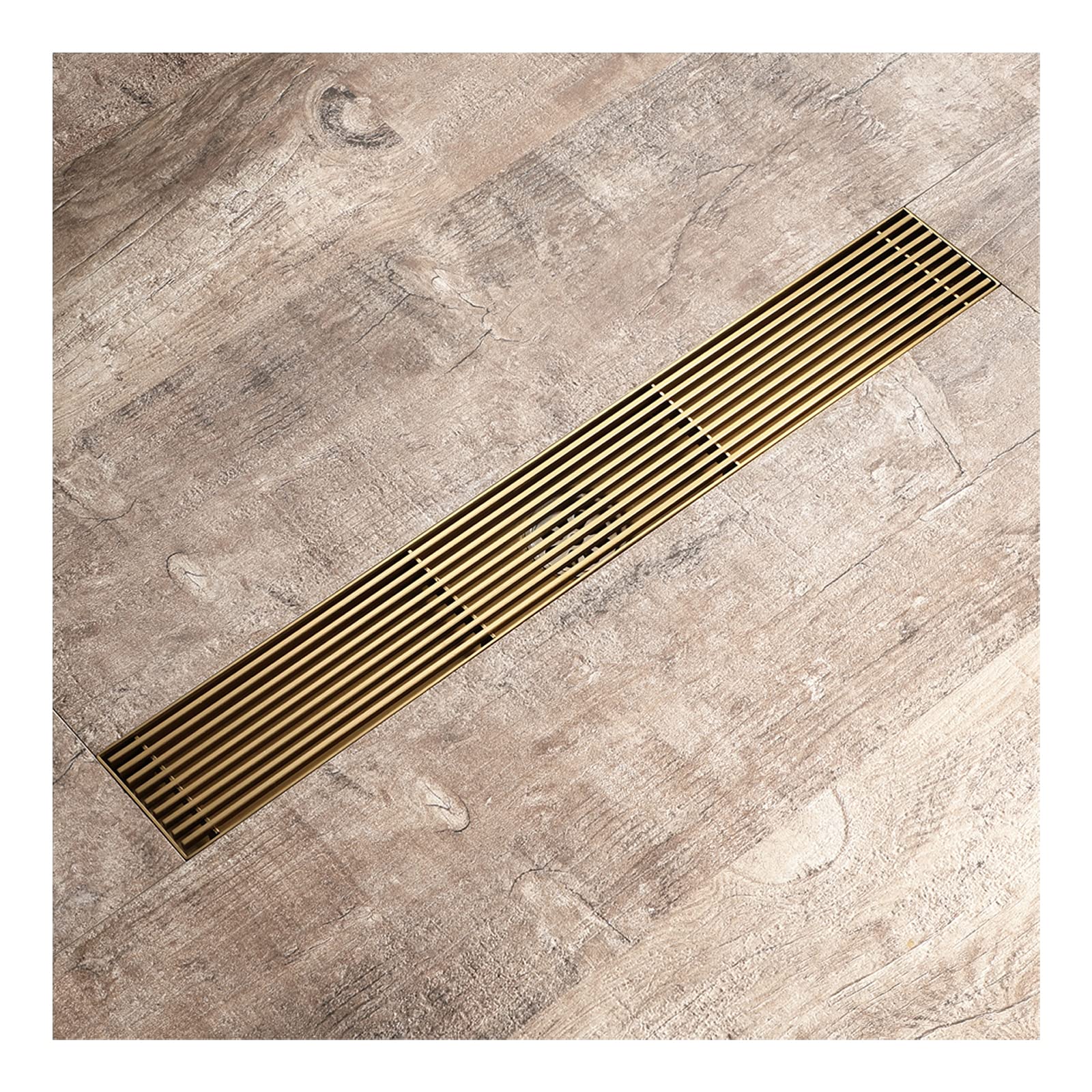 forestalk Hidden Shower Drain Linear Stainless Steel Floor Drain Rectangle Brushed Gold Shower Floor Drain Bathroom Shower Waste Drain with Tile Insert
