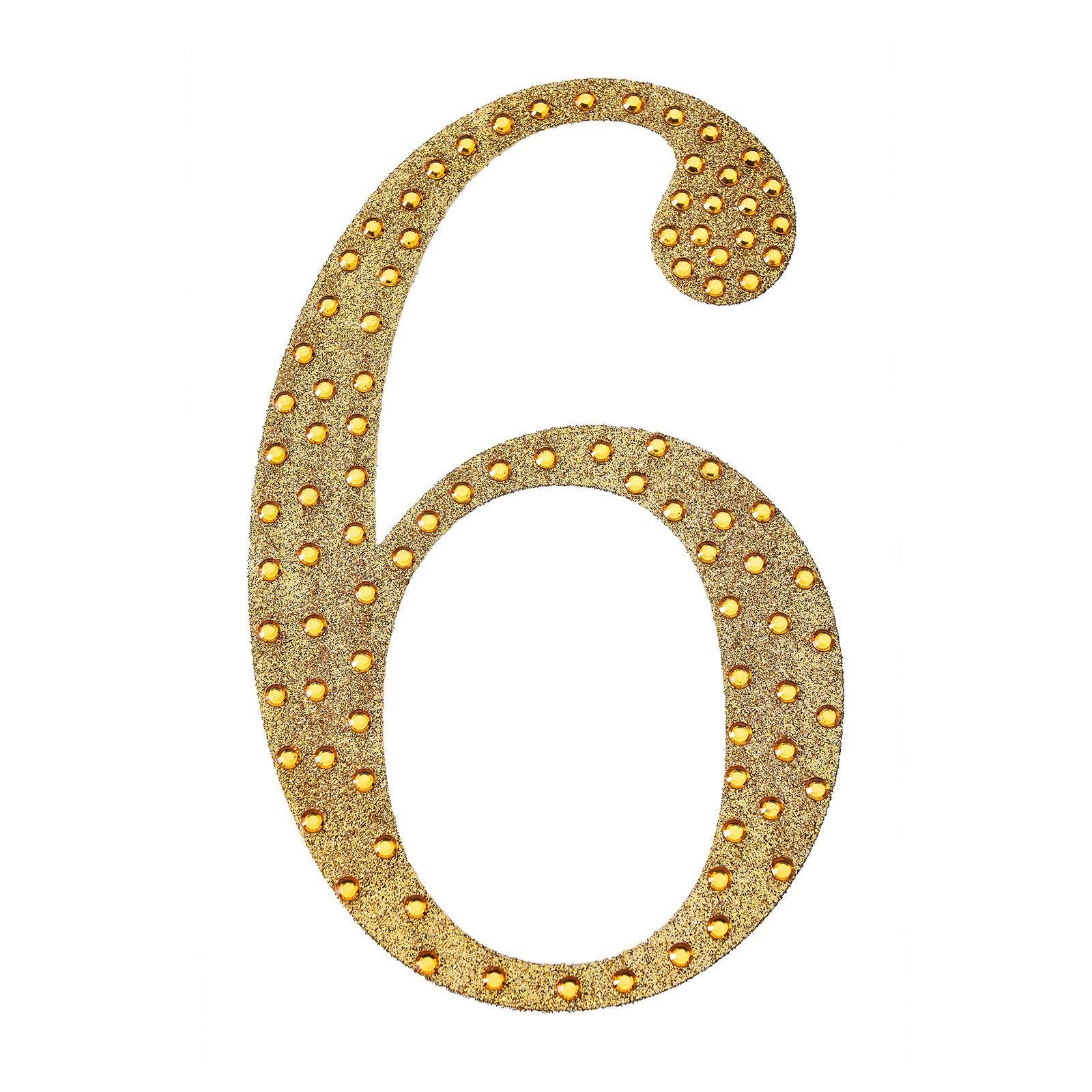 BalsaCircle 6-Inch Gold Number 6 Self-Adhesive Rhinestones Gems Sticker - DIY Crafts Wedding Reception Party Decorations Supplies