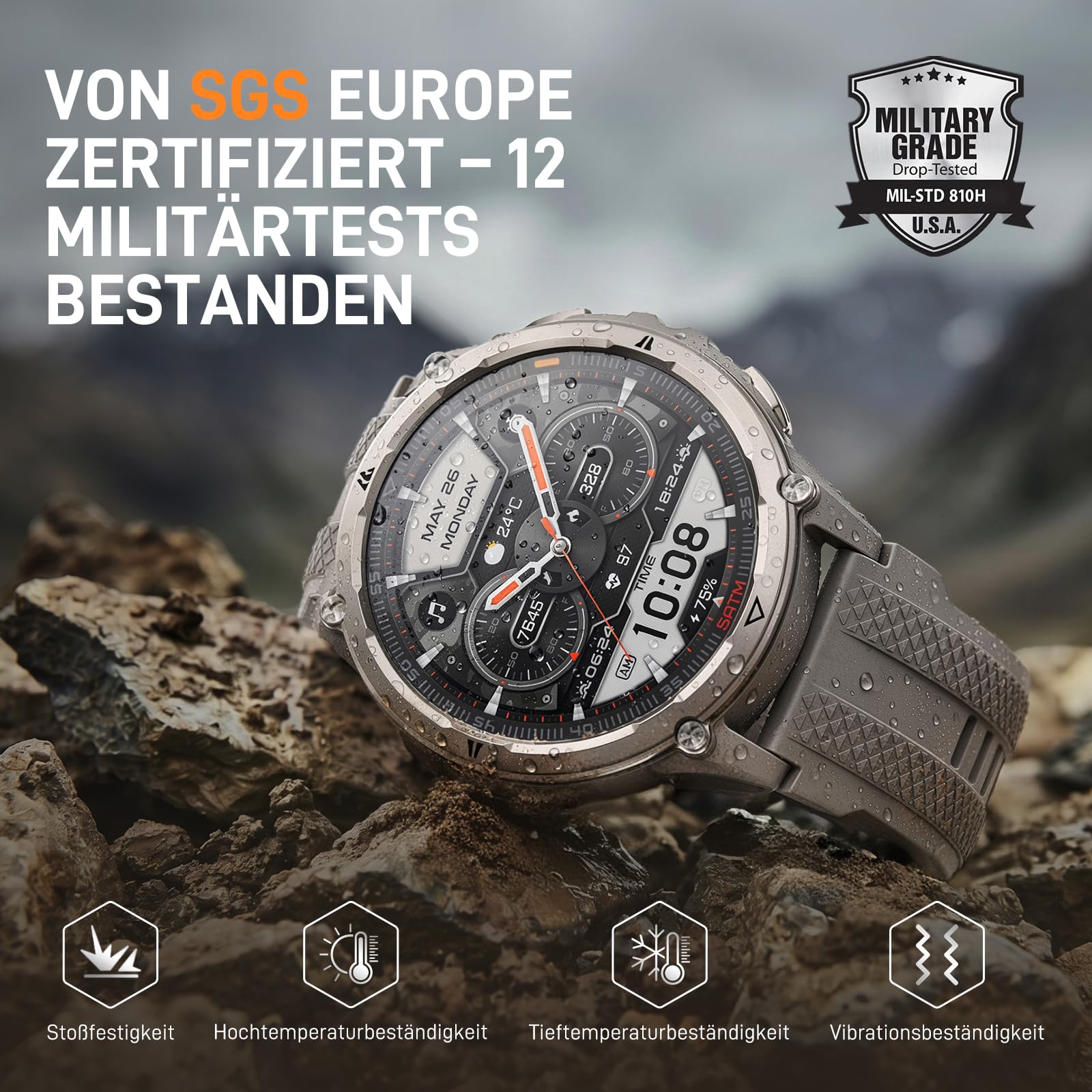 KOSPET ORB 2 GPS Smartwatch Herren Damen 1,43" AMOLED, 5 ATM & IP69 | 16 Tage Akku, 170+ Sportmodi, Gesundheitsfunktionen, LED-Taschenlampe & Walkie-Talkie, Militär Smart Watch für Android/iPhone