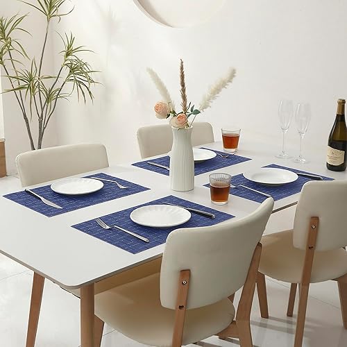 Miniatura 7 de Juego de 8 manteles individuales azules, resistentes al calor, antideslizantes, para mesa de comedor, lavables, duraderos, tejido de vinilo PVC