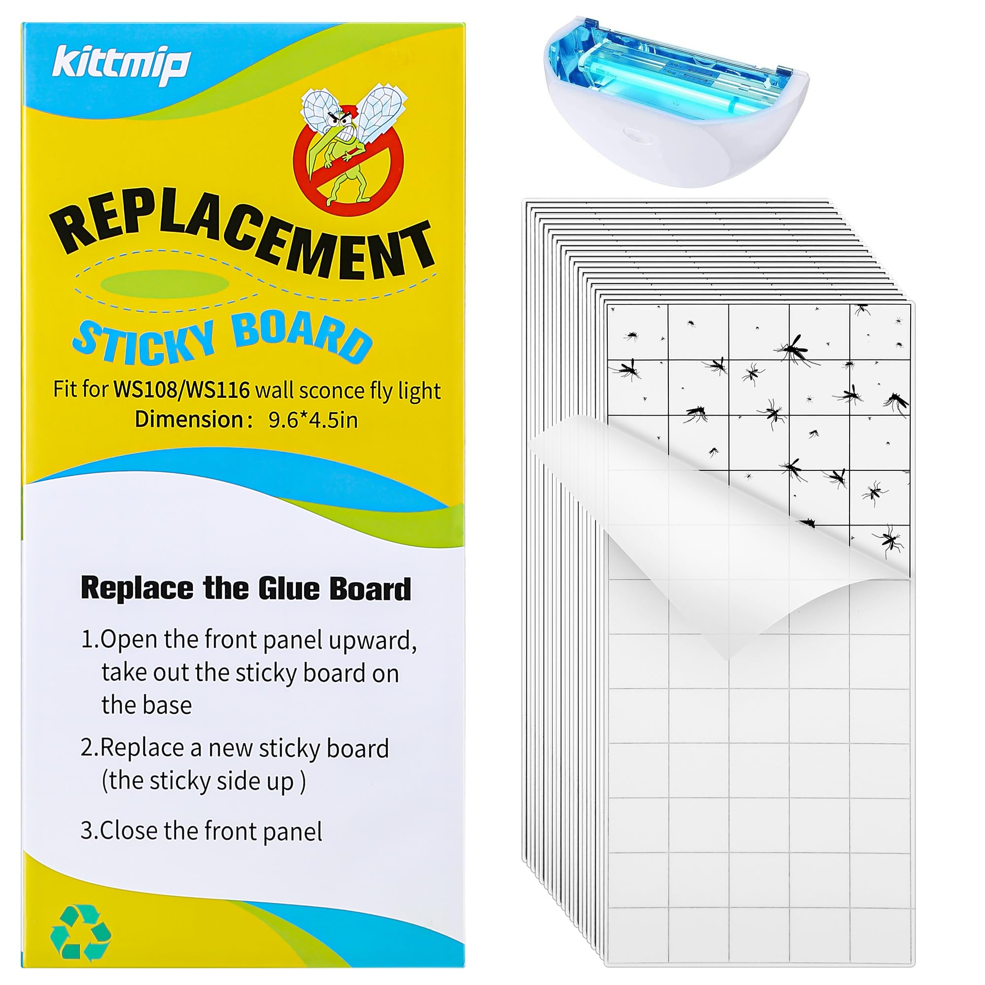 Qualirey 20 piezas de trampas para moscas compatibles con Faicuk WS108 - Trampa de luz para moscas, tiras adhesivas de repuesto para capturar moscas, mosquitos, polillas, mosquitos y otros insectos