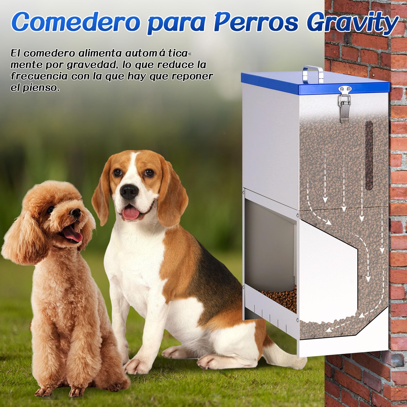 Dispensador automático de Comida para Perros 10 kg Alimentación automática para Dispensador de Comida para Perros al Aire Libre de Gran Raza Alimentación de Gravedad galvanizada