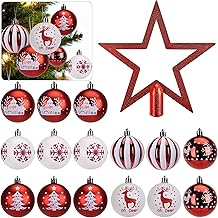 Set of 16 Christmas Baubles 6 cm Plastic Shiny Christmas Tree Baubles in Classic Solid Colours Reusable Christmas Tree Decorations with Hanging Straps Robust Christmas Decoration