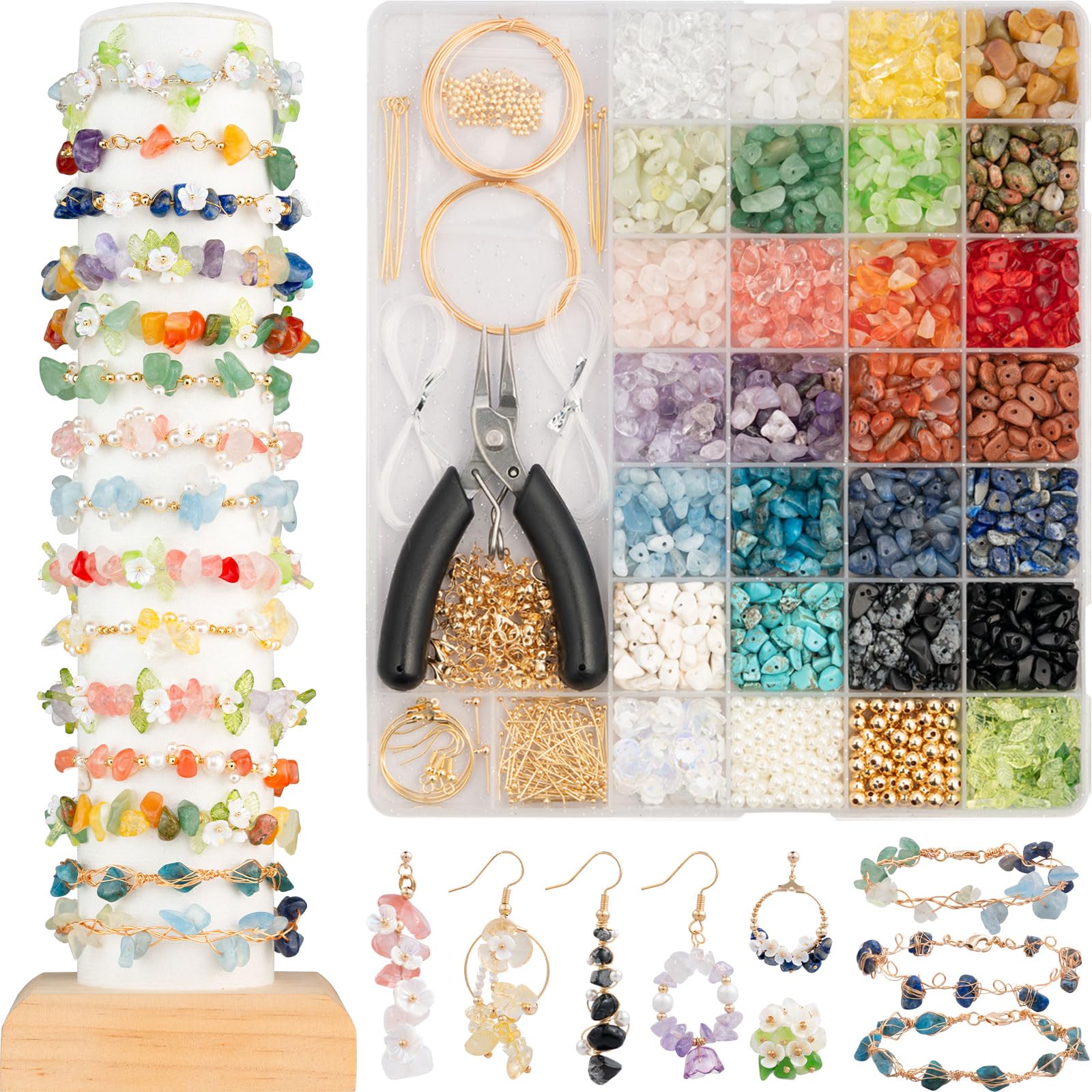 DoDoBeads 1910-teiliges Kristall-Perlen-Set, Armbandherstellungs-Set für Erwachsene, Ohrringherstellungs-Set, Schmuckherstellungszubehör, Schmuck-Starter-Set, Edelsteinperlen für Schmuckherstellung,