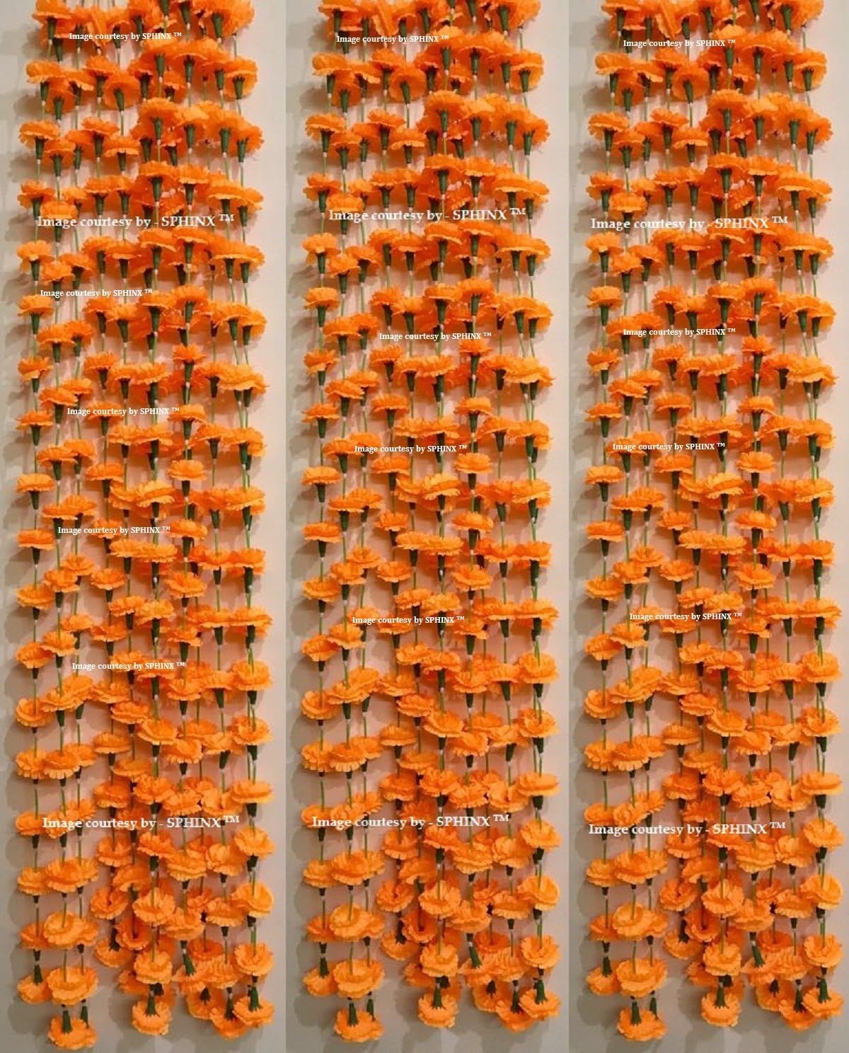 SPHINX Re-usable Traditional Artificial marigold flowers fabric garlands for Festive Pooja Wedding Housewarming Diwali Decorations (Approx 5.5 ft) - (Orange (18FG-Light), 2 Pieces)