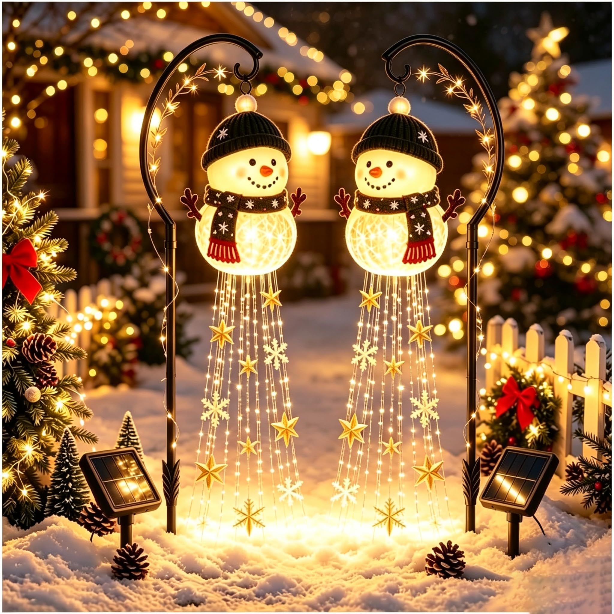 Snowman Magic Fountain Snowflake LED Christmas Garden Stake Light (A/2PCS)